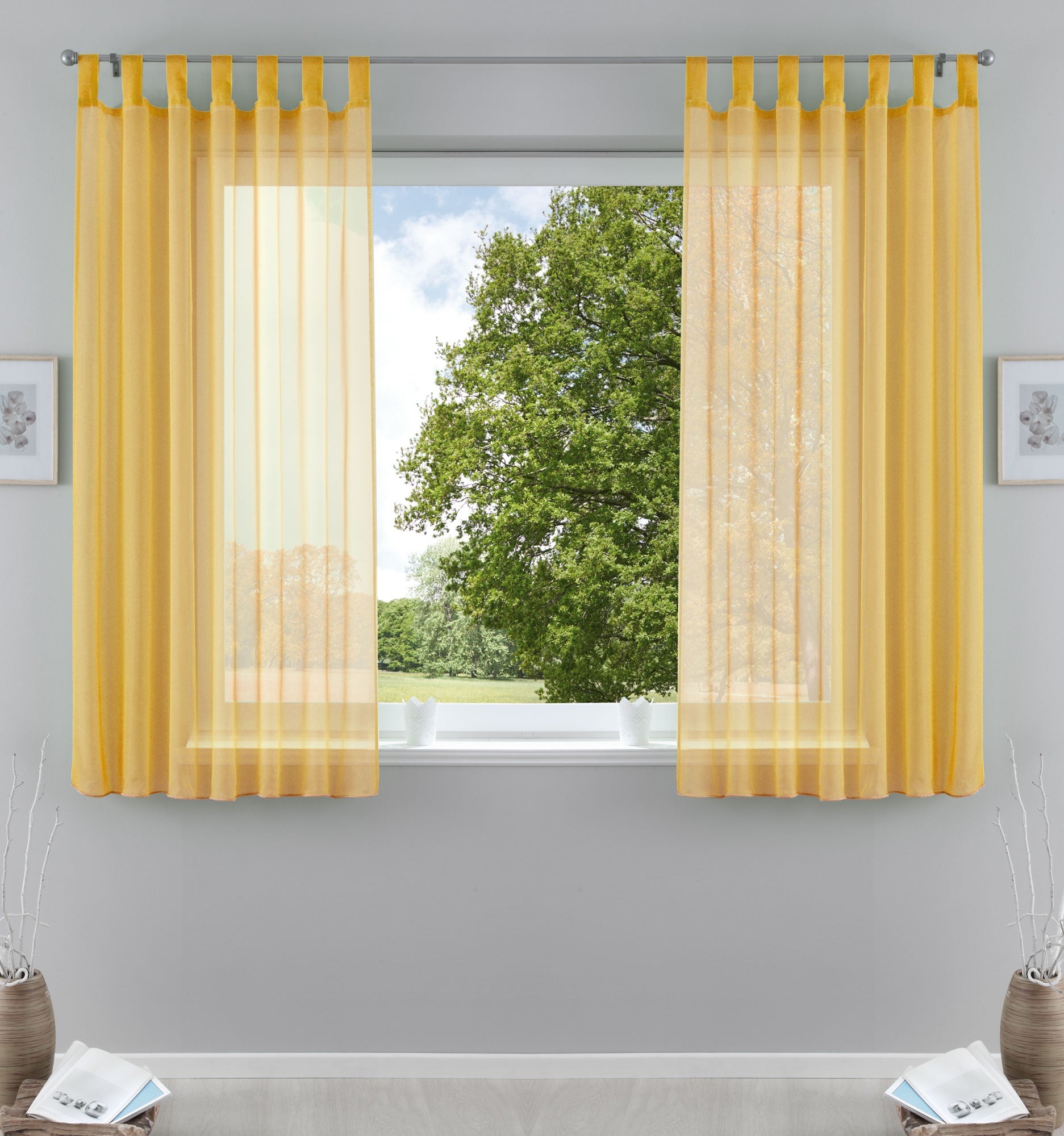 2er-Pack Gardinen Transparent Vorhang Set Wohnzimmer Voile Schlaufenschal mit Bleibandabschluß 61000CN