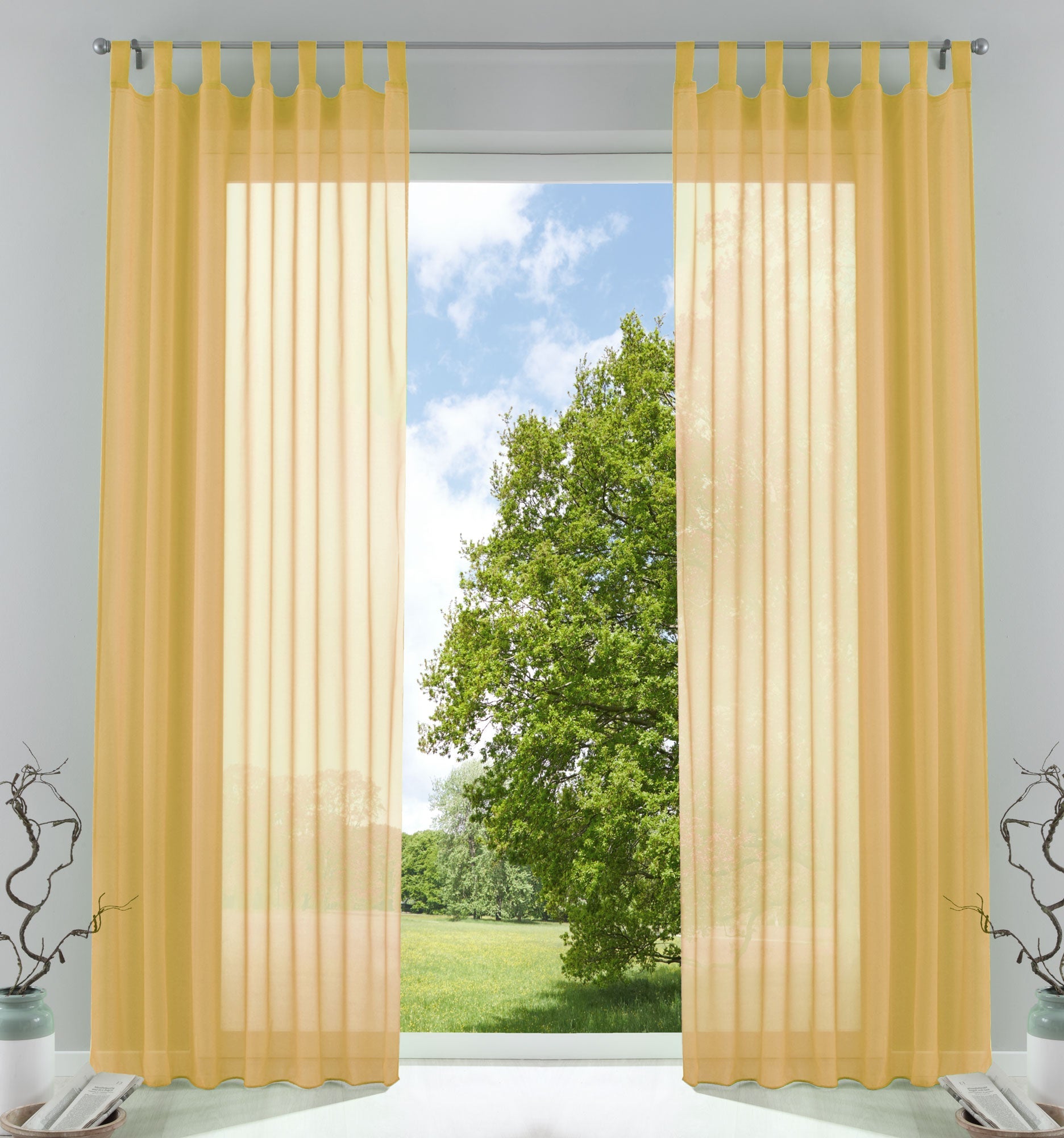 2er-Pack Gardinen Transparent Vorhang Set Wohnzimmer Voile Schlaufenschal mit Bleibandabschluß 61000CN