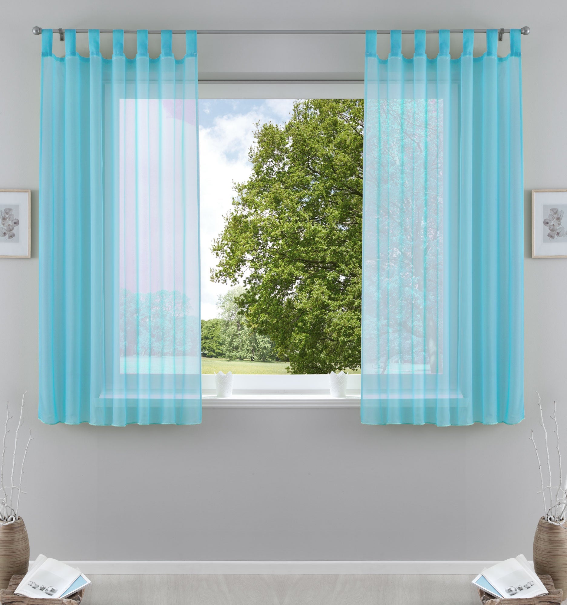 2er-Pack Gardinen Transparent Vorhang Set Wohnzimmer Voile Schlaufenschal mit Bleibandabschluß 61000CN