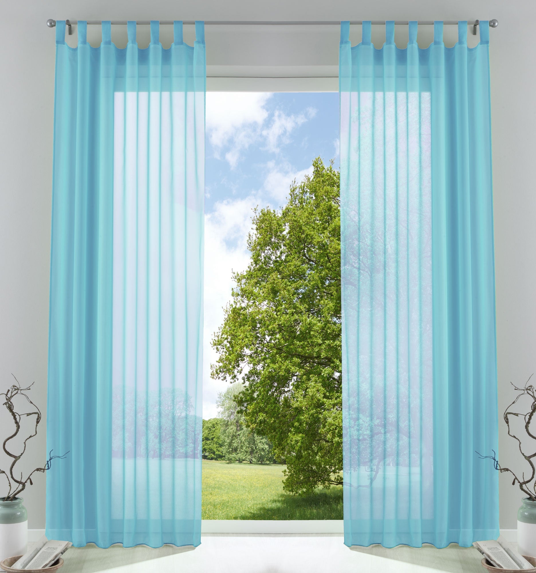 2er-Pack Gardinen Transparent Vorhang Set Wohnzimmer Voile Schlaufenschal mit Bleibandabschluß 61000CN