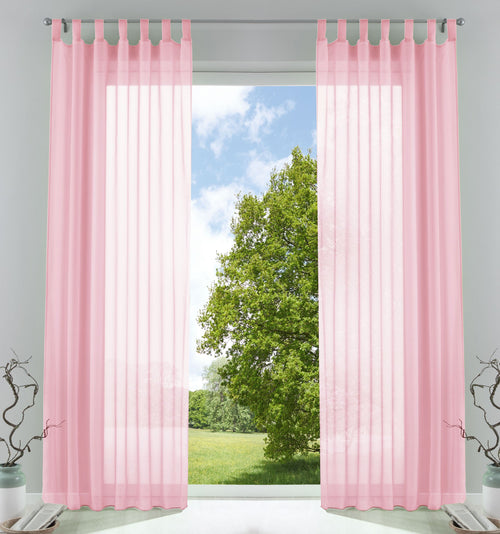 2er-Pack Gardinen Transparent Vorhang Set Wohnzimmer Voile Schlaufenschal mit Bleibandabschluß 61000CN
