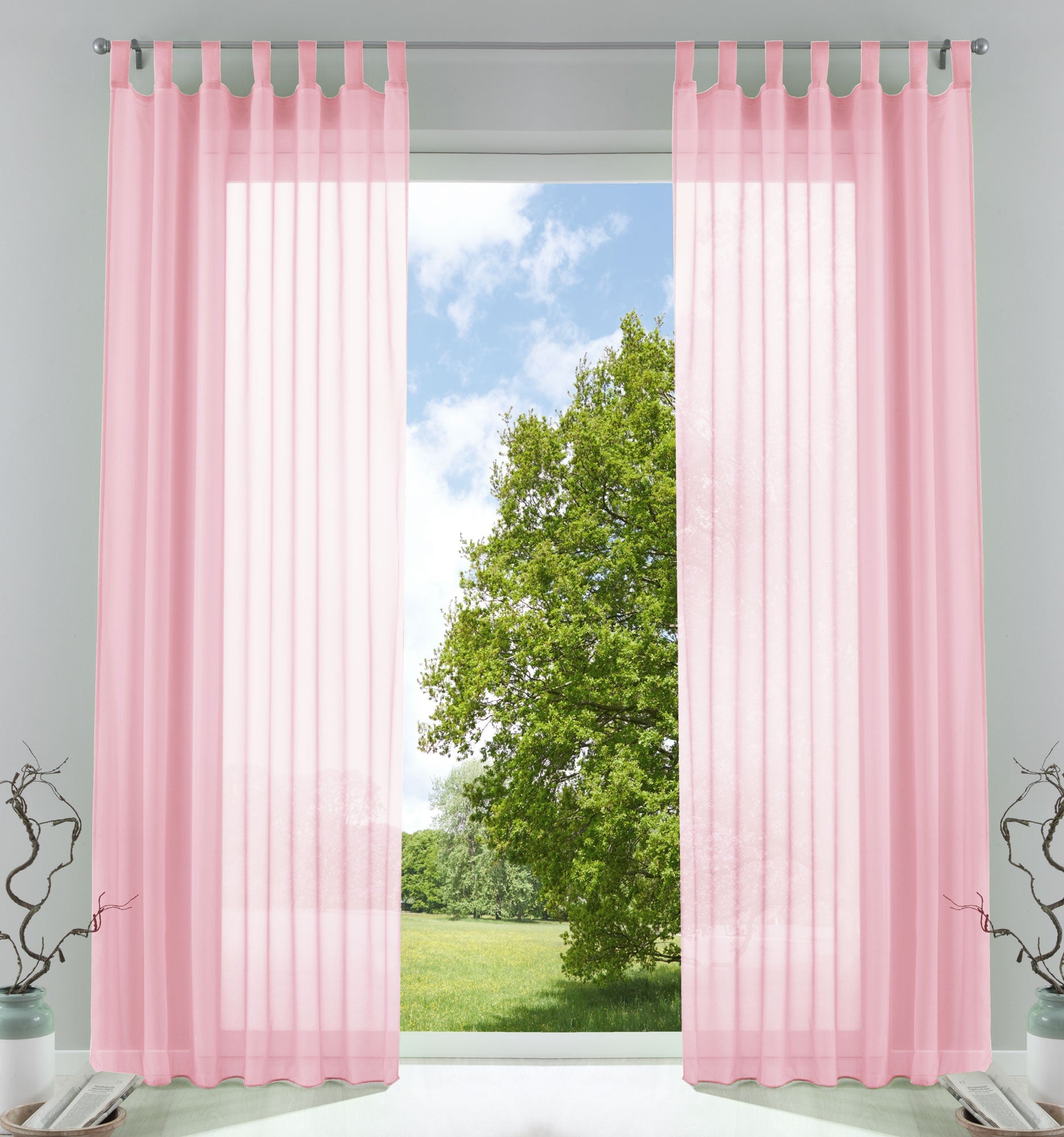 2er-Pack Gardinen Transparent Vorhang Set Wohnzimmer Voile Schlaufenschal mit Bleibandabschluß 61000CN