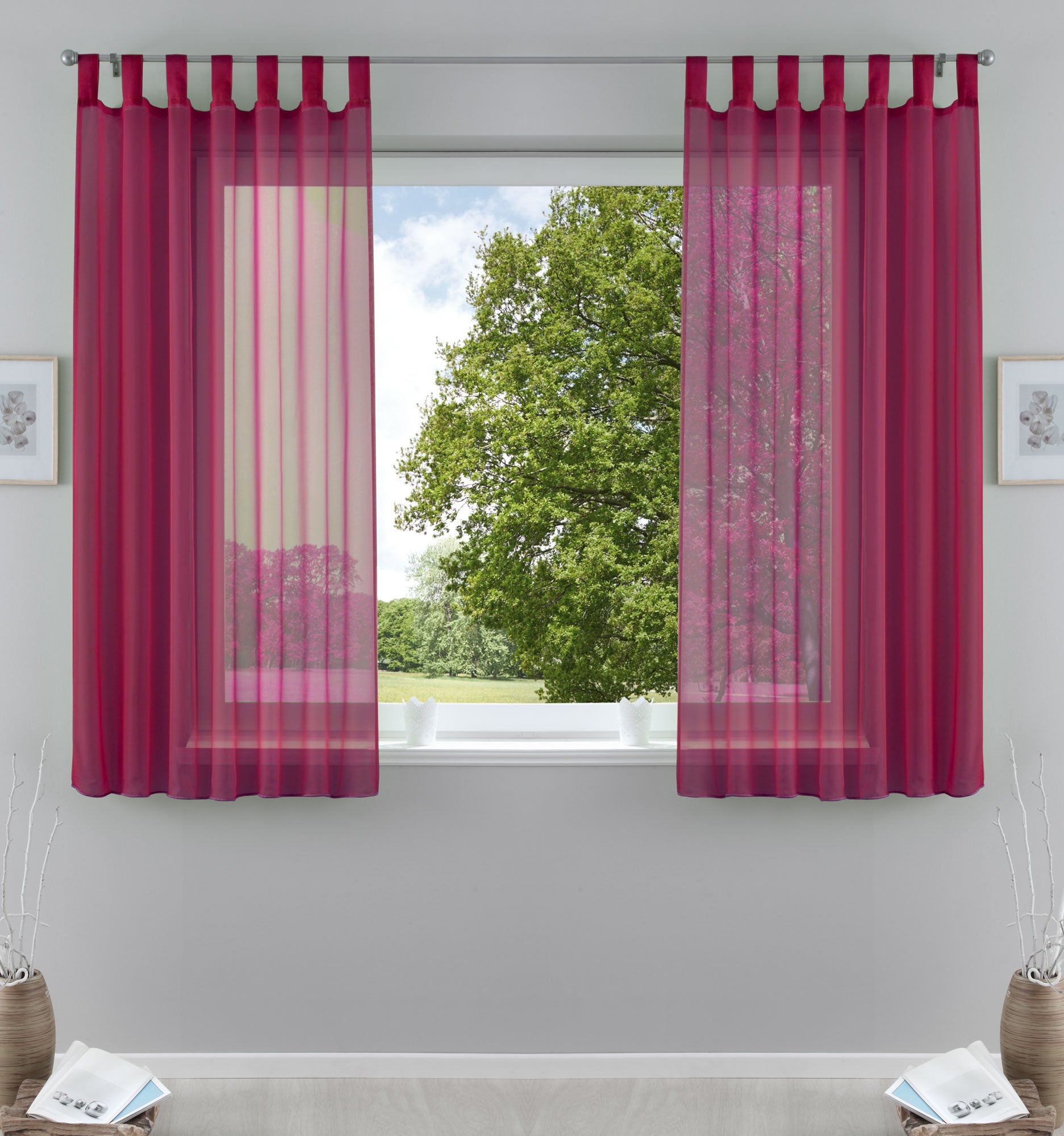 2er-Pack Gardinen Transparent Vorhang Set Wohnzimmer Voile Schlaufenschal mit Bleibandabschluß 61000CN