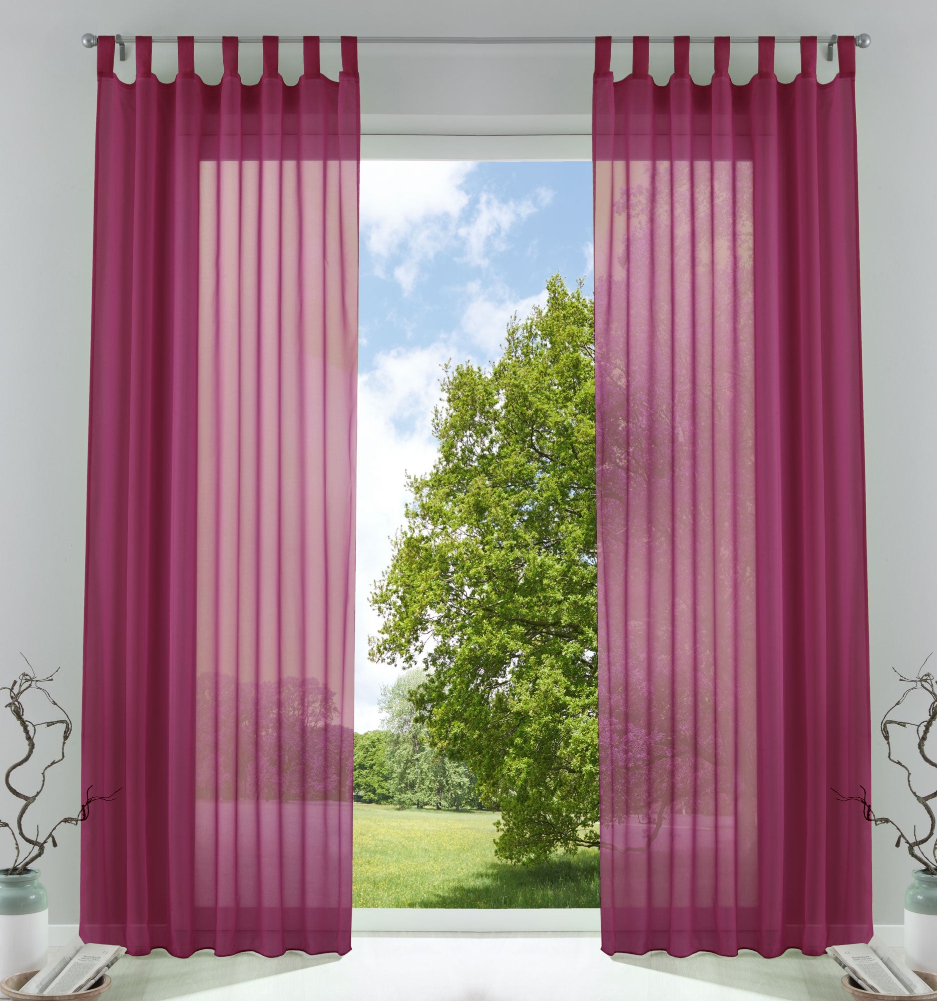 2er-Pack Gardinen Transparent Vorhang Set Wohnzimmer Voile Schlaufenschal mit Bleibandabschluß 61000CN