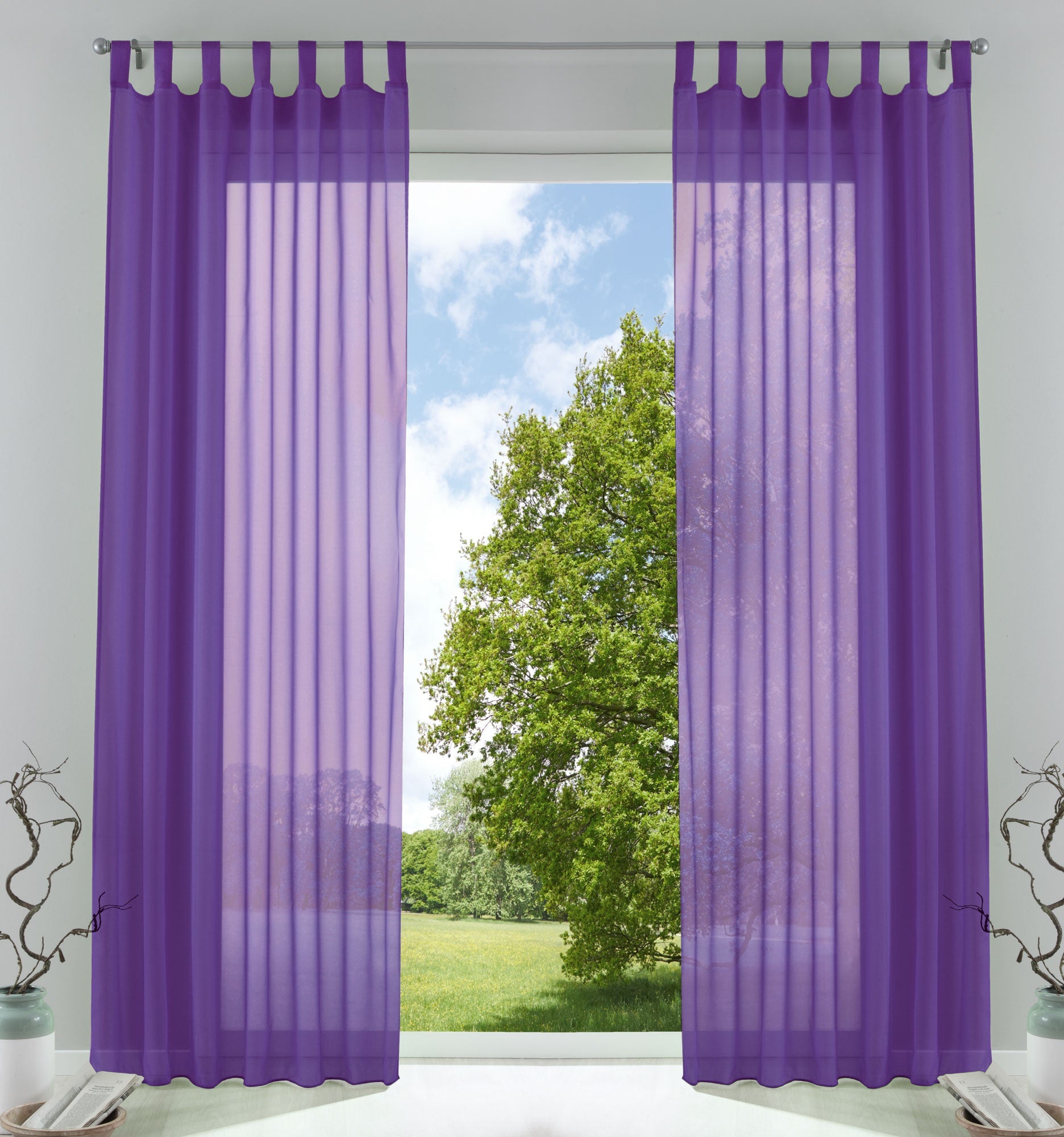 2er-Pack Gardinen Transparent Vorhang Set Wohnzimmer Voile Schlaufenschal mit Bleibandabschluß 61000CN