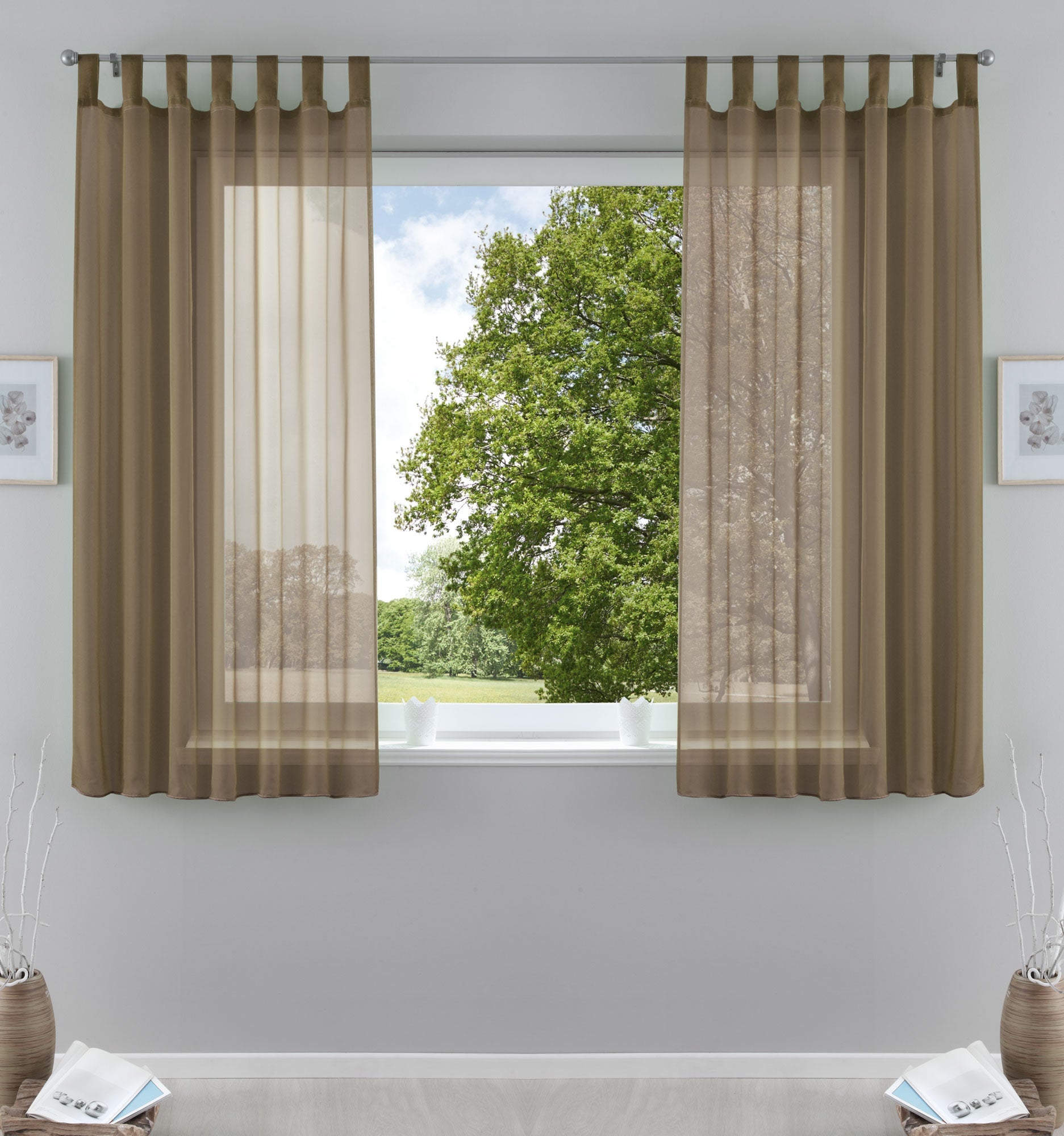 2er-Pack Gardinen Transparent Vorhang Set Wohnzimmer Voile Schlaufenschal mit Bleibandabschluß 61000CN