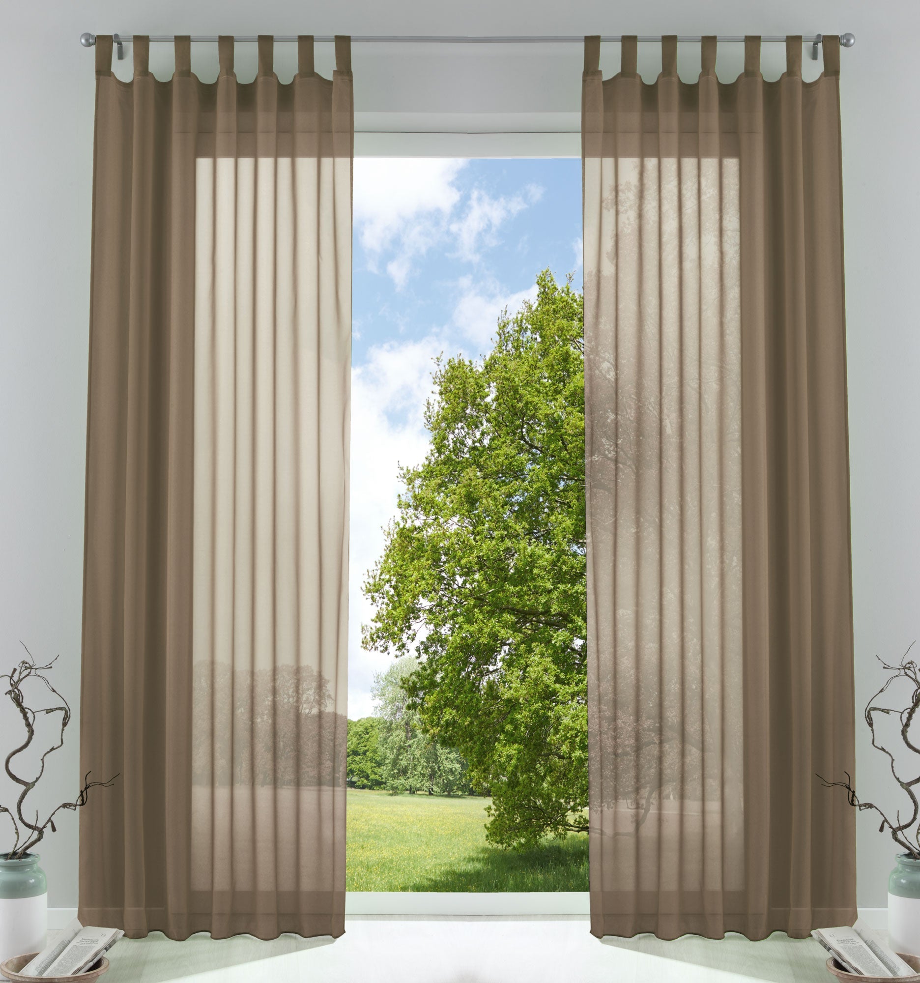 2er-Pack Gardinen Transparent Vorhang Set Wohnzimmer Voile Schlaufenschal mit Bleibandabschluß 61000CN