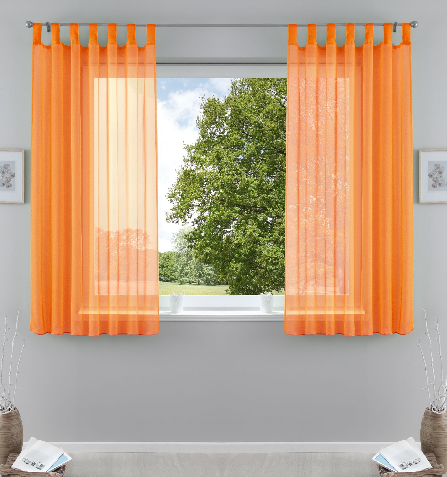 2er-Pack Gardinen Transparent Vorhang Set Wohnzimmer Voile Schlaufenschal mit Bleibandabschluß 61000CN
