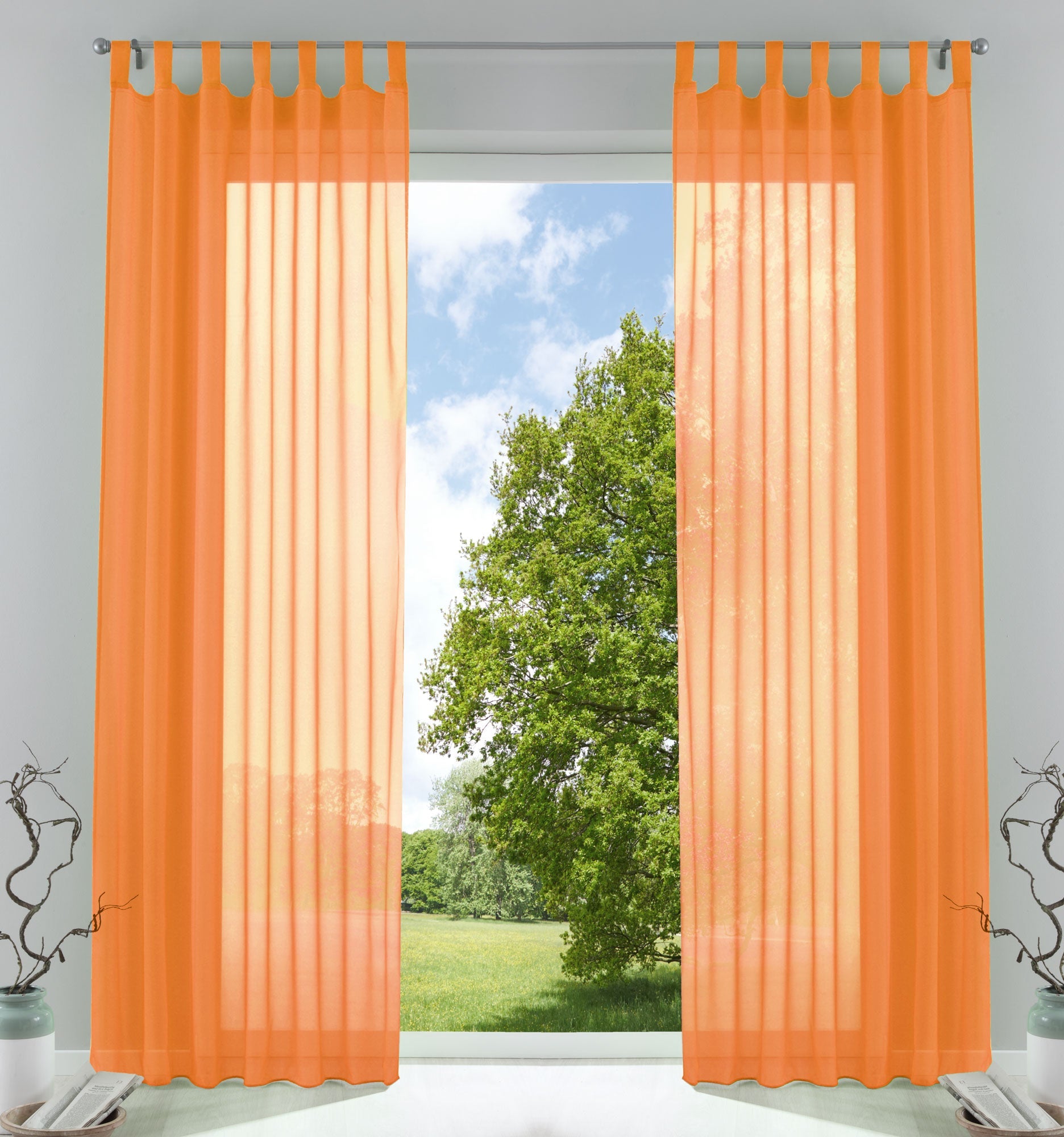 2er-Pack Gardinen Transparent Vorhang Set Wohnzimmer Voile Schlaufenschal mit Bleibandabschluß 61000CN
