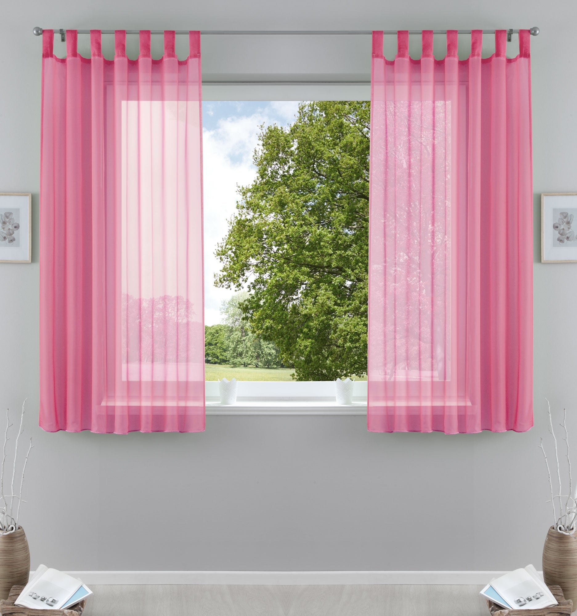 2er-Pack Gardinen Transparent Vorhang Set Wohnzimmer Voile Schlaufenschal mit Bleibandabschluß 61000CN