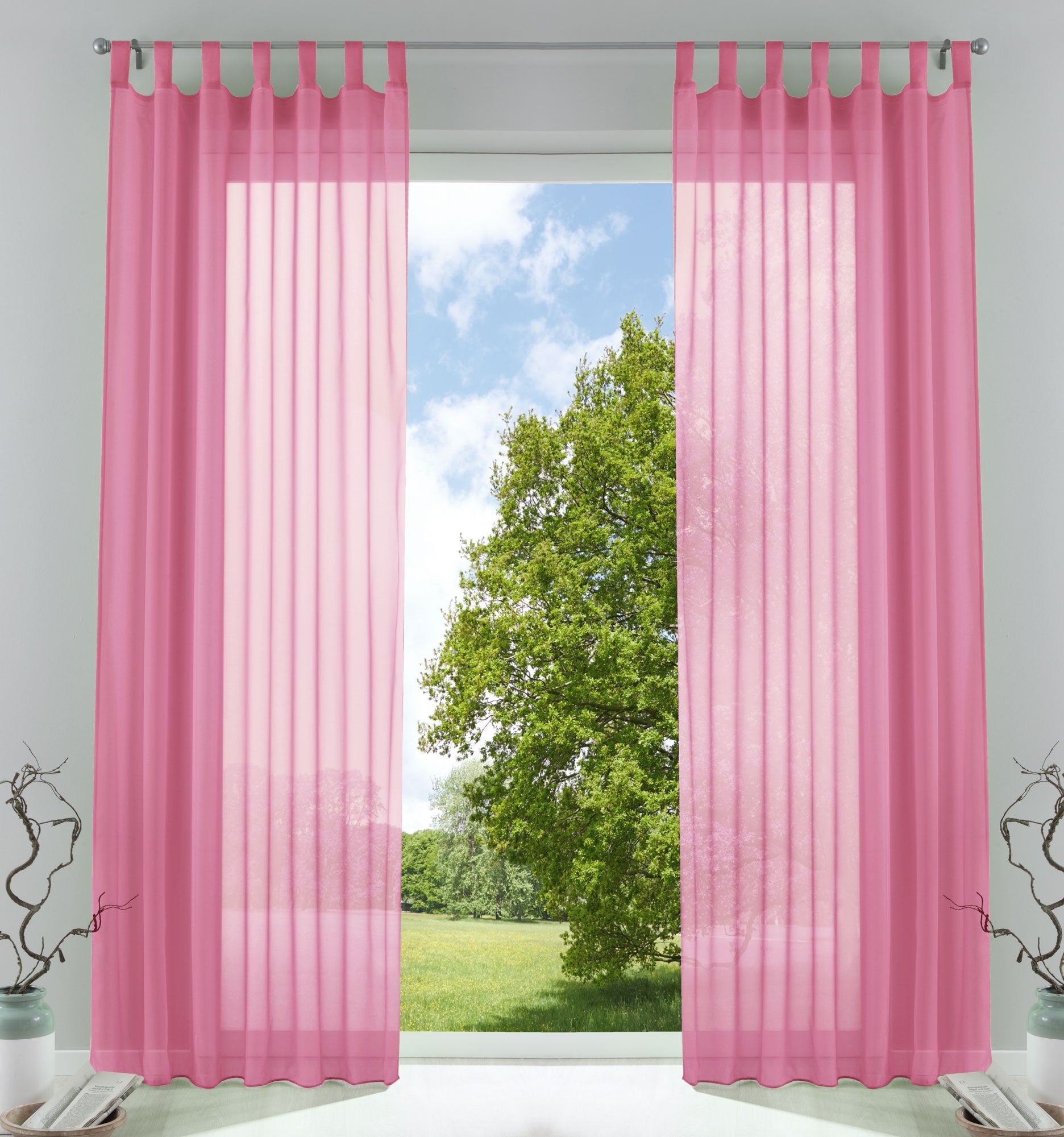 2er-Pack Gardinen Transparent Vorhang Set Wohnzimmer Voile Schlaufenschal mit Bleibandabschluß 61000CN