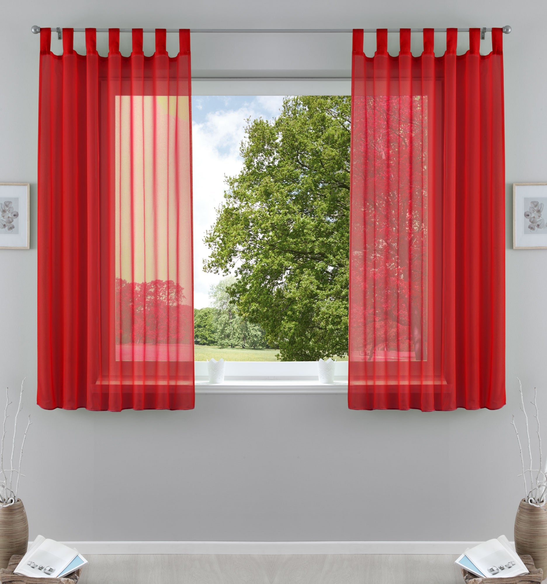 2er-Pack Gardinen Transparent Vorhang Set Wohnzimmer Voile Schlaufenschal mit Bleibandabschluß 61000CN