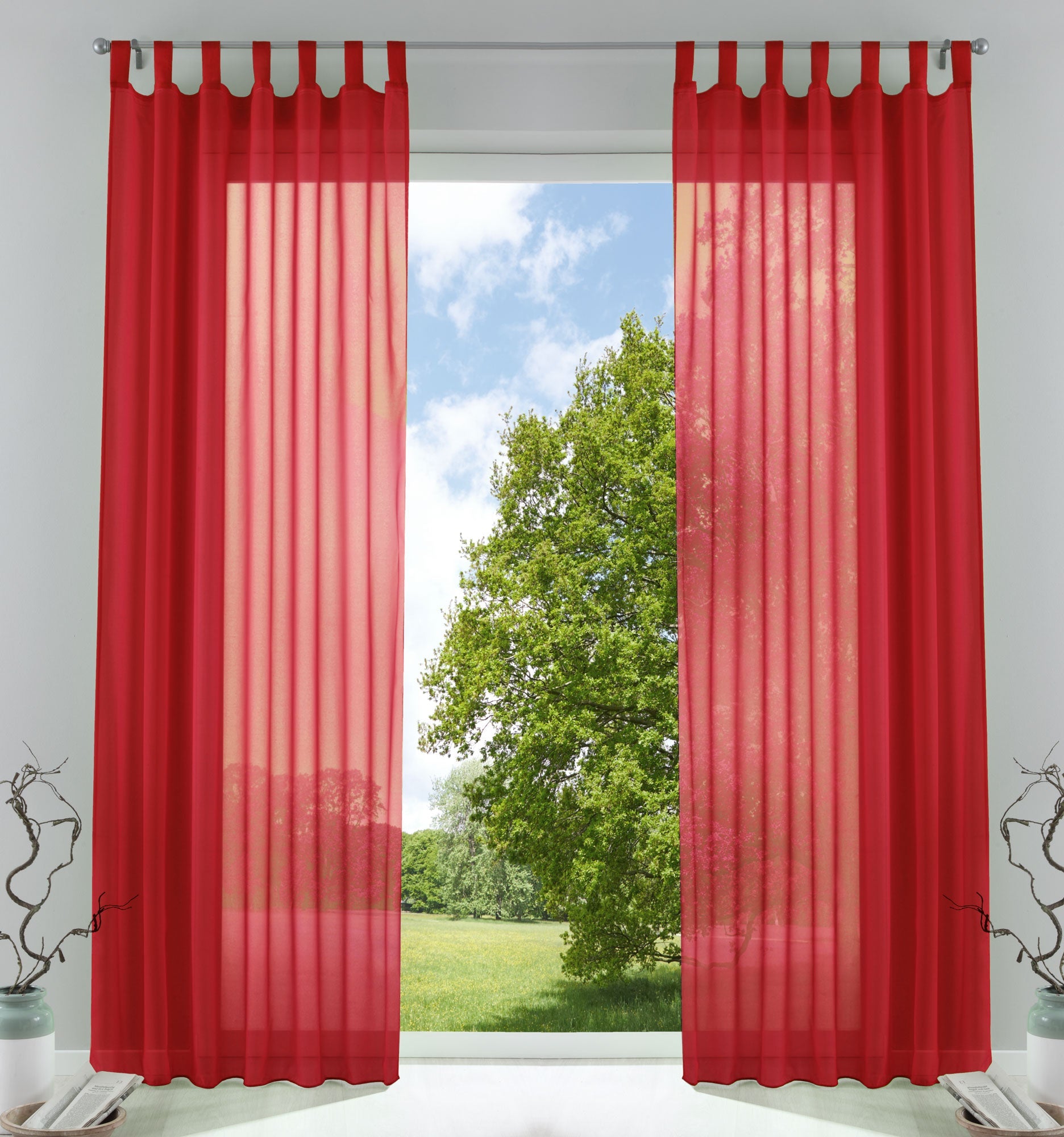 2er-Pack Gardinen Transparent Vorhang Set Wohnzimmer Voile Schlaufenschal mit Bleibandabschluß 61000CN