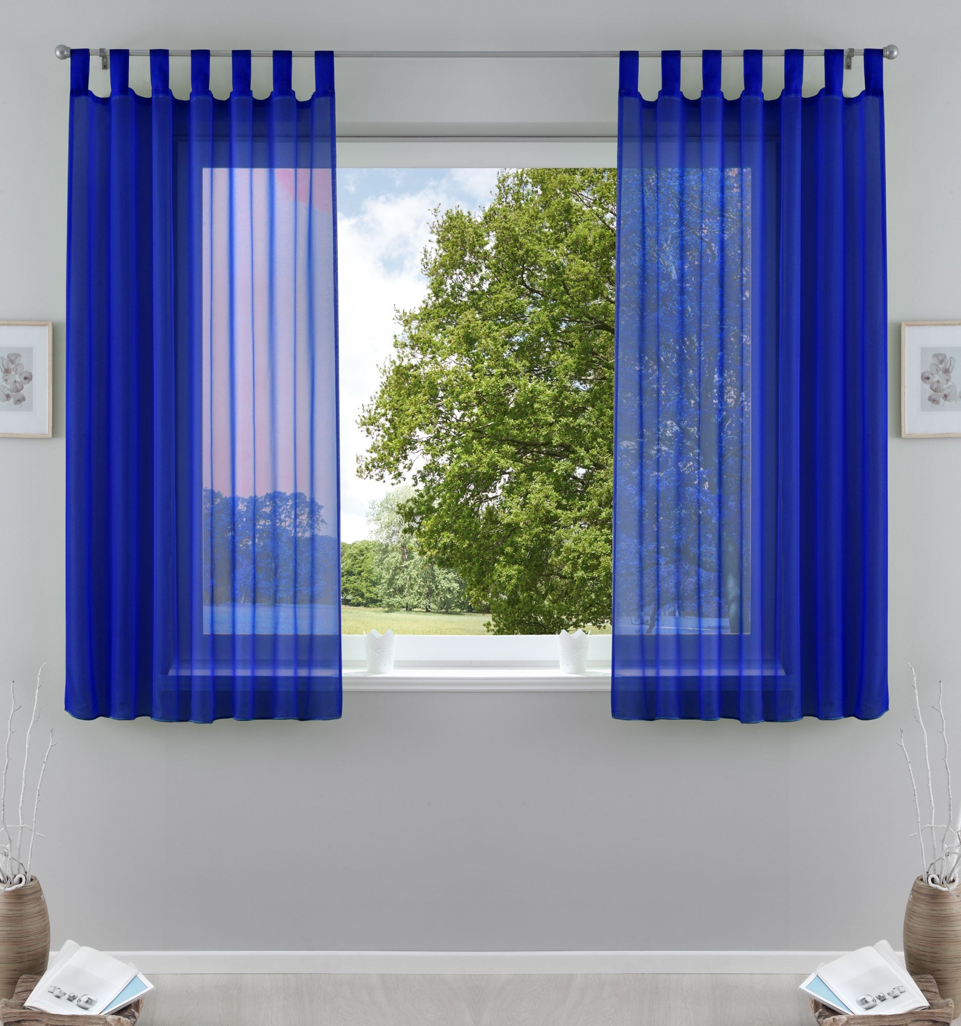 2er-Pack Gardinen Transparent Vorhang Set Wohnzimmer Voile Schlaufenschal mit Bleibandabschluß 61000CN