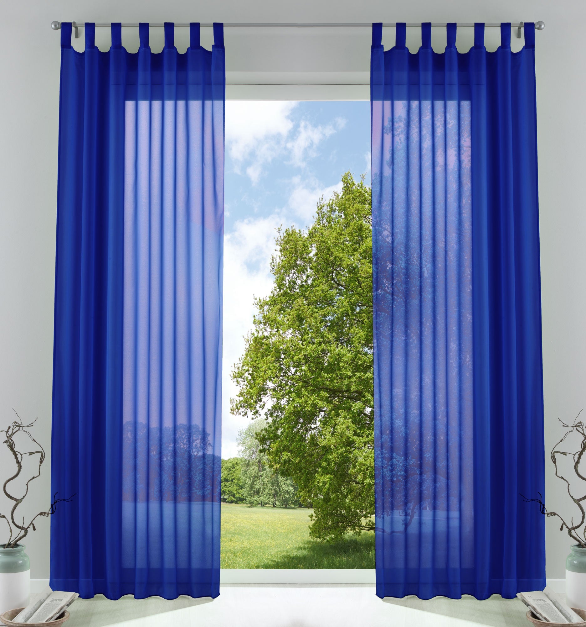 2er-Pack Gardinen Transparent Vorhang Set Wohnzimmer Voile Schlaufenschal mit Bleibandabschluß 61000CN
