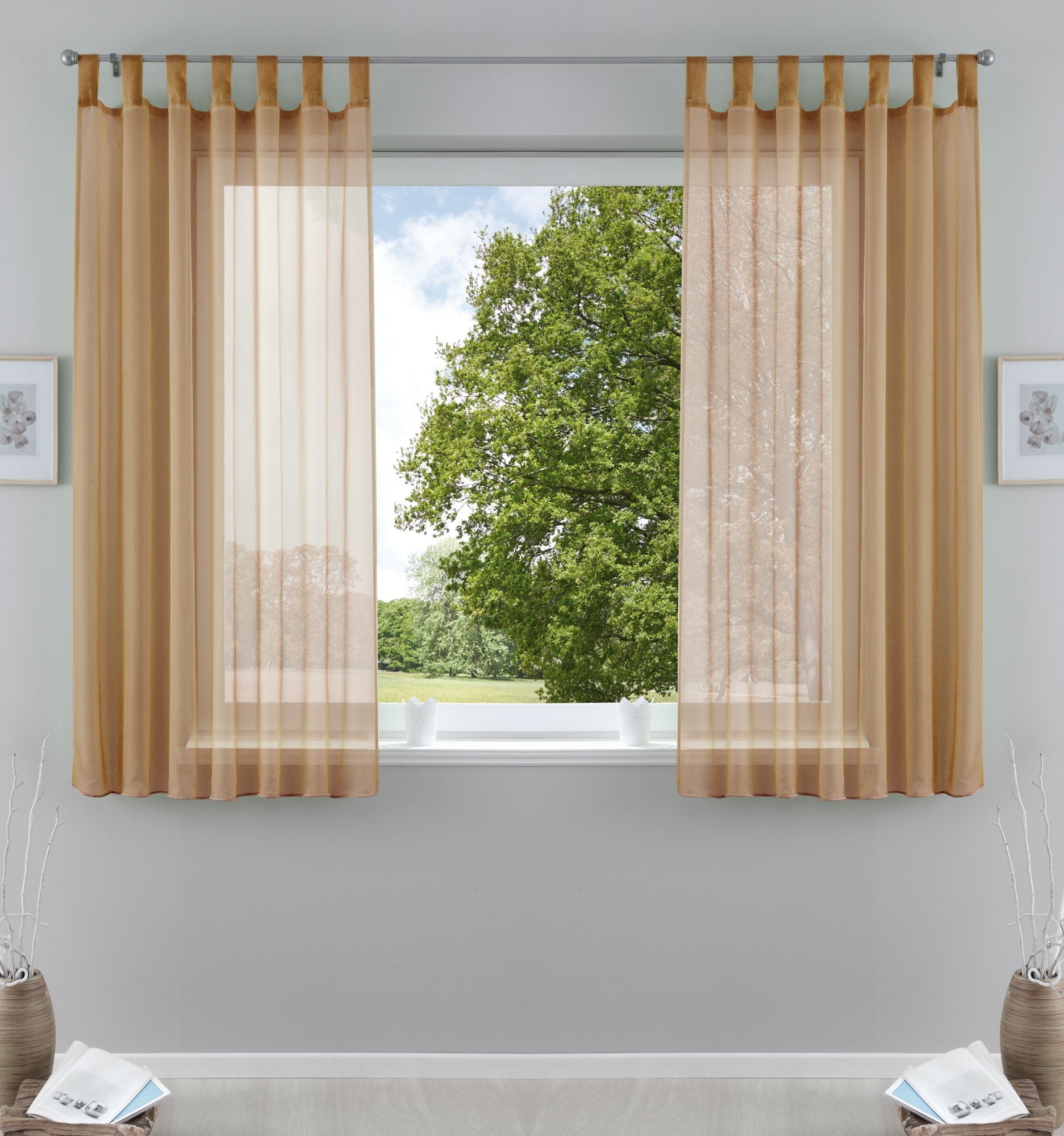 2er-Pack Gardinen Transparent Vorhang Set Wohnzimmer Voile Schlaufenschal mit Bleibandabschluß 61000CN