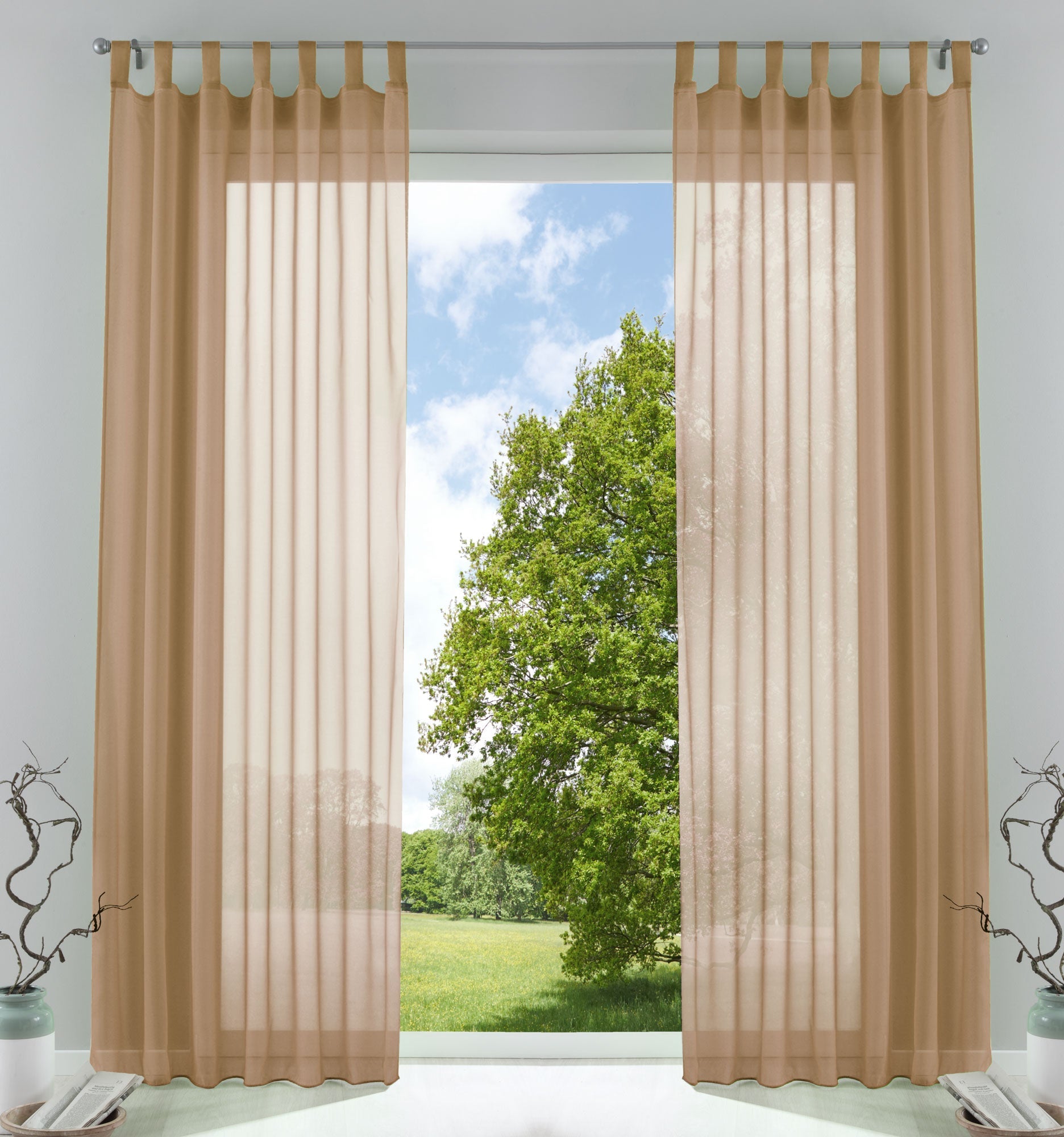 2er-Pack Gardinen Transparent Vorhang Set Wohnzimmer Voile Schlaufenschal mit Bleibandabschluß 61000CN