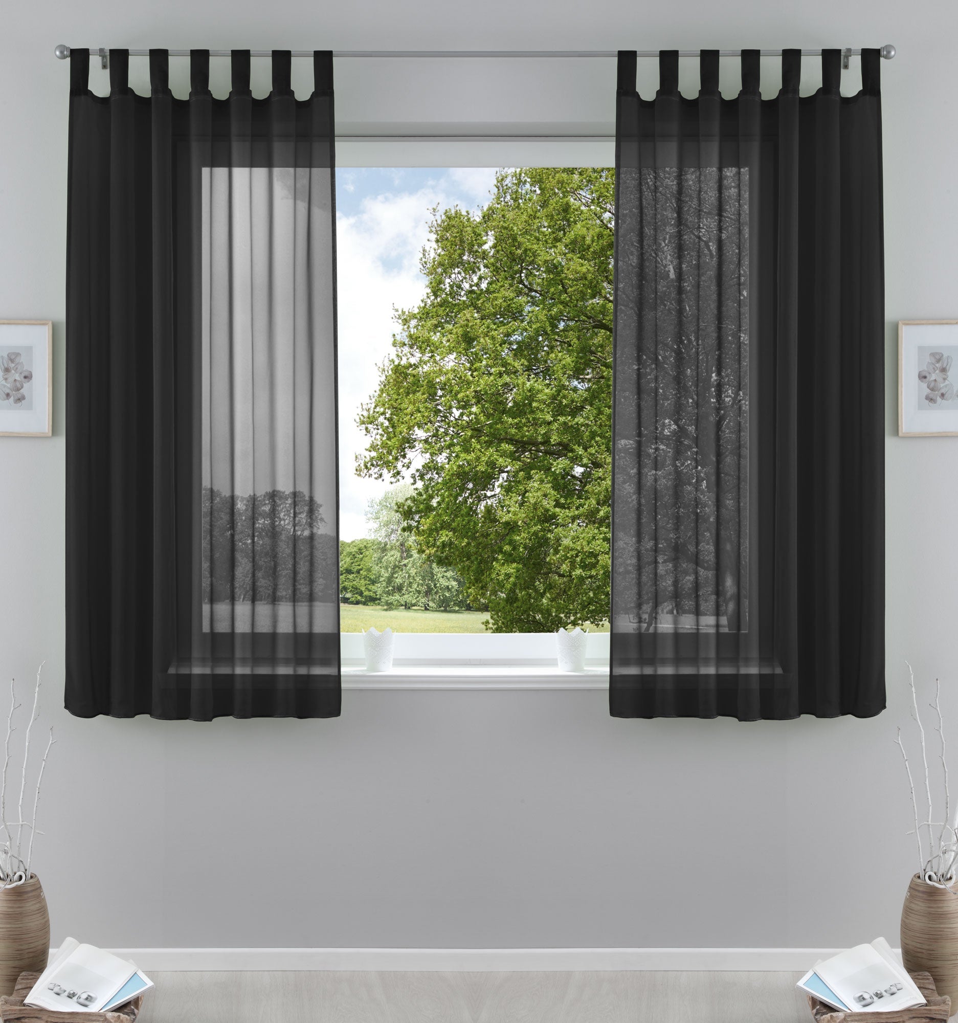2er-Pack Gardinen Transparent Vorhang Set Wohnzimmer Voile Schlaufenschal mit Bleibandabschluß 61000CN
