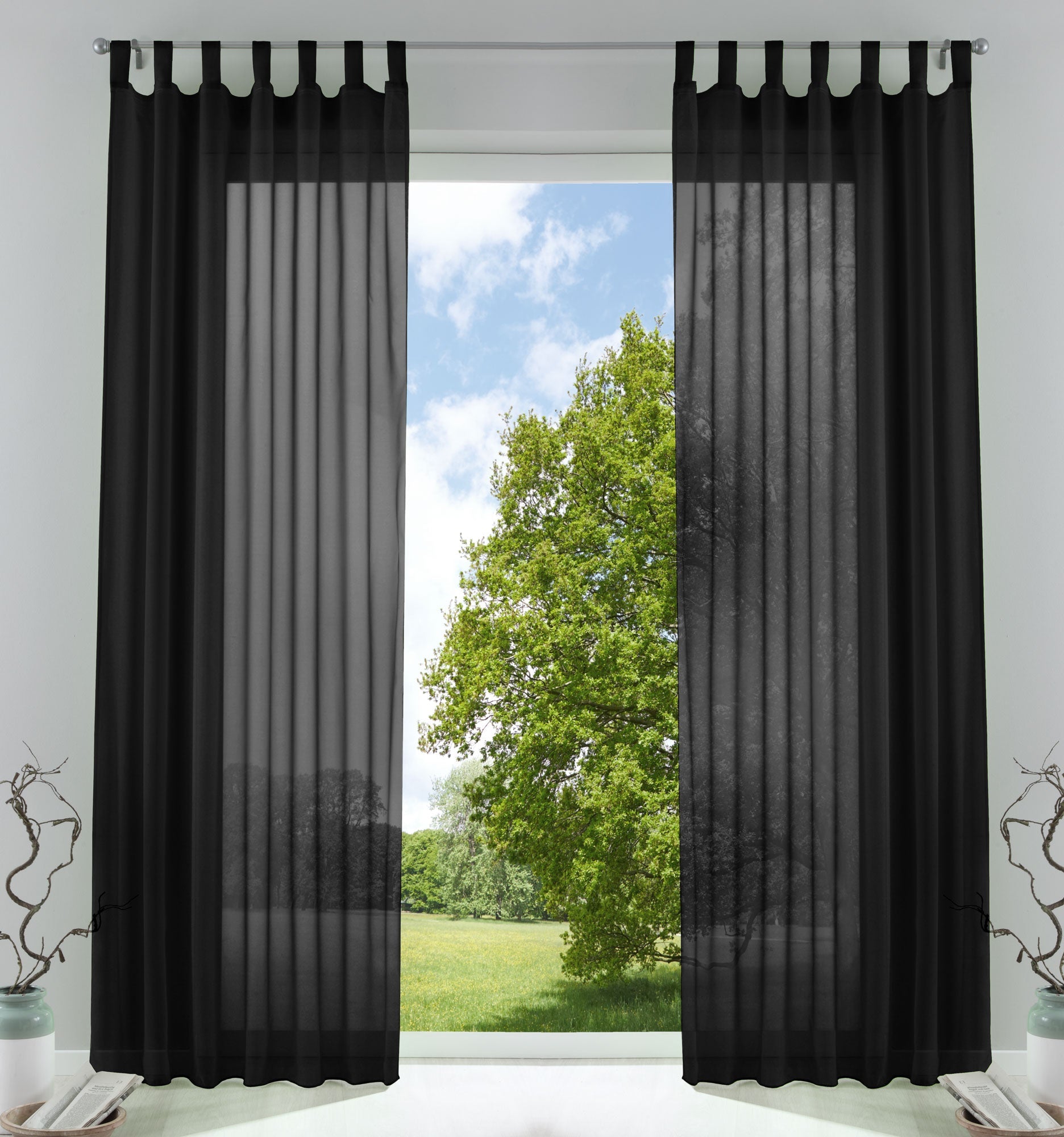 2er-Pack Gardinen Transparent Vorhang Set Wohnzimmer Voile Schlaufenschal mit Bleibandabschluß 61000CN