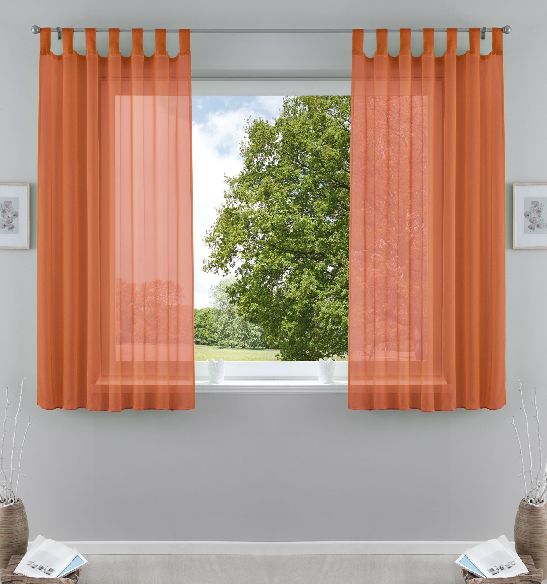 2er-Pack Gardinen Transparent Vorhang Set Wohnzimmer Voile Schlaufenschal mit Bleibandabschluß 61000CN