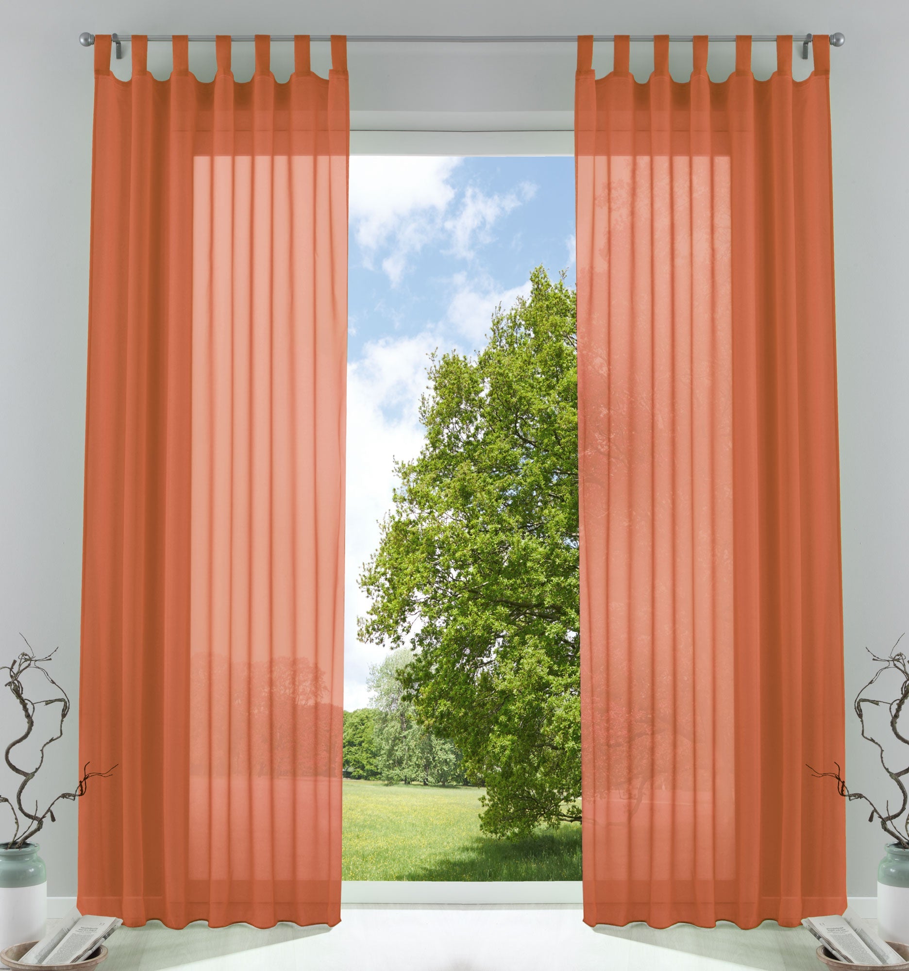 2er-Pack Gardinen Transparent Vorhang Set Wohnzimmer Voile Schlaufenschal mit Bleibandabschluß 61000CN