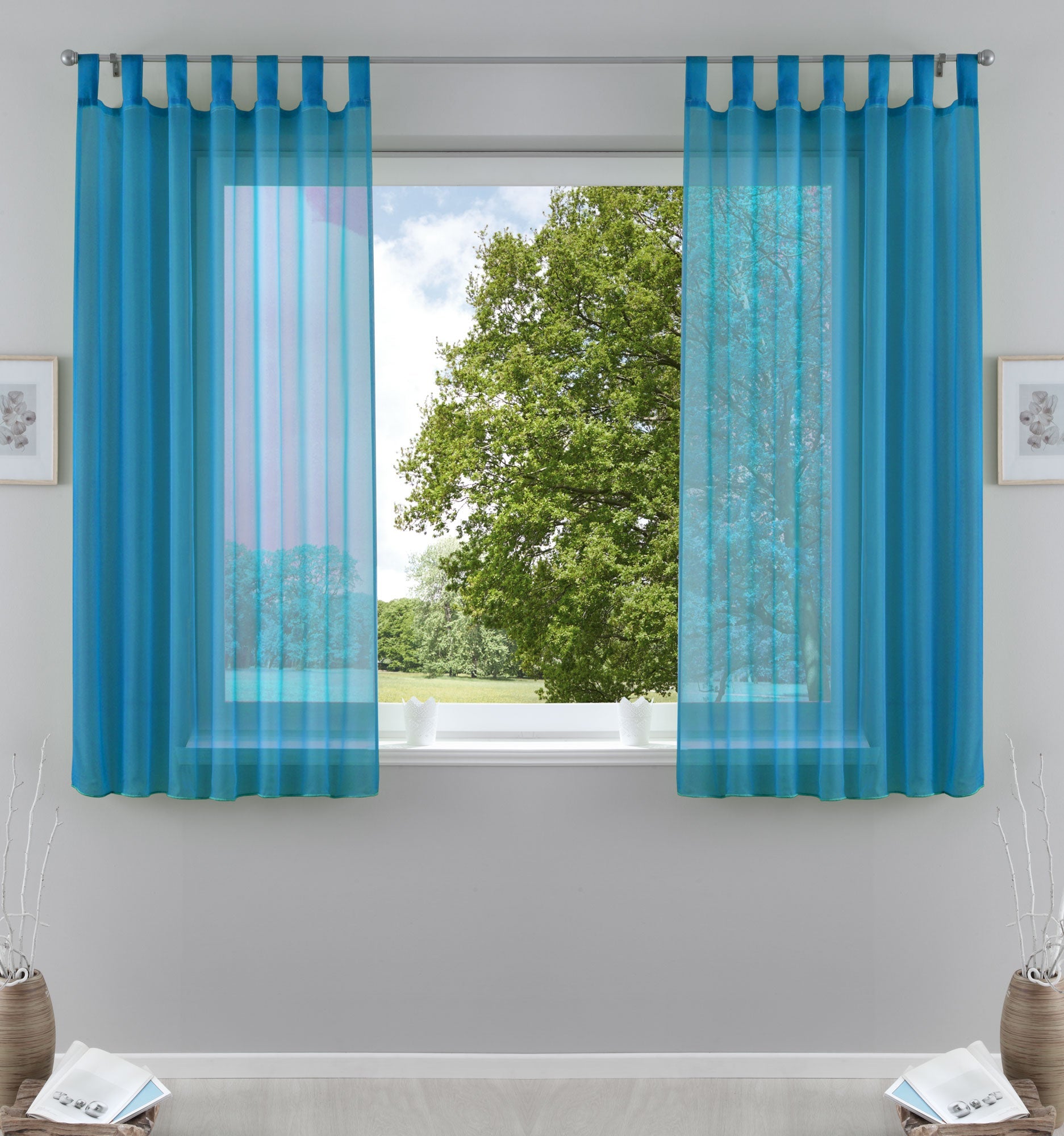 2er-Pack Gardinen Transparent Vorhang Set Wohnzimmer Voile Schlaufenschal mit Bleibandabschluß 61000CN