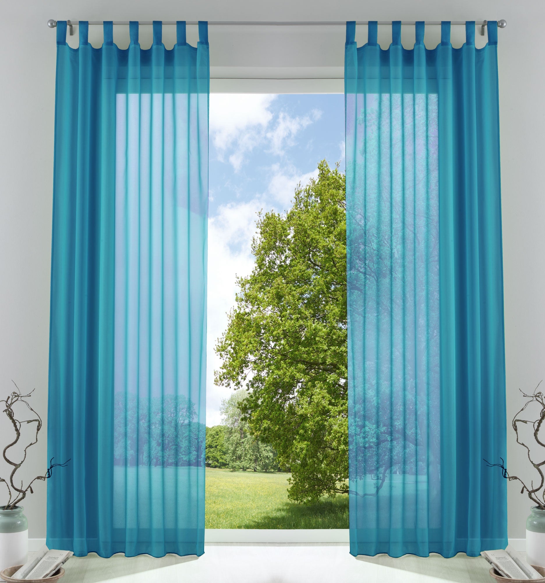 2er-Pack Gardinen Transparent Vorhang Set Wohnzimmer Voile Schlaufenschal mit Bleibandabschluß 61000CN