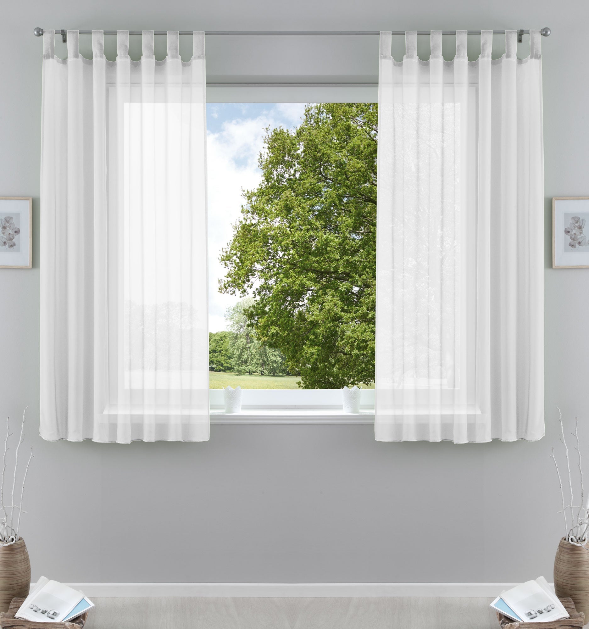 2er-Pack Gardinen Transparent Vorhang Set Wohnzimmer Voile Schlaufenschal mit Bleibandabschluß 61000CN
