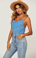 Peaty Summer Floral Print Cowl Neck Cami Top in Blue