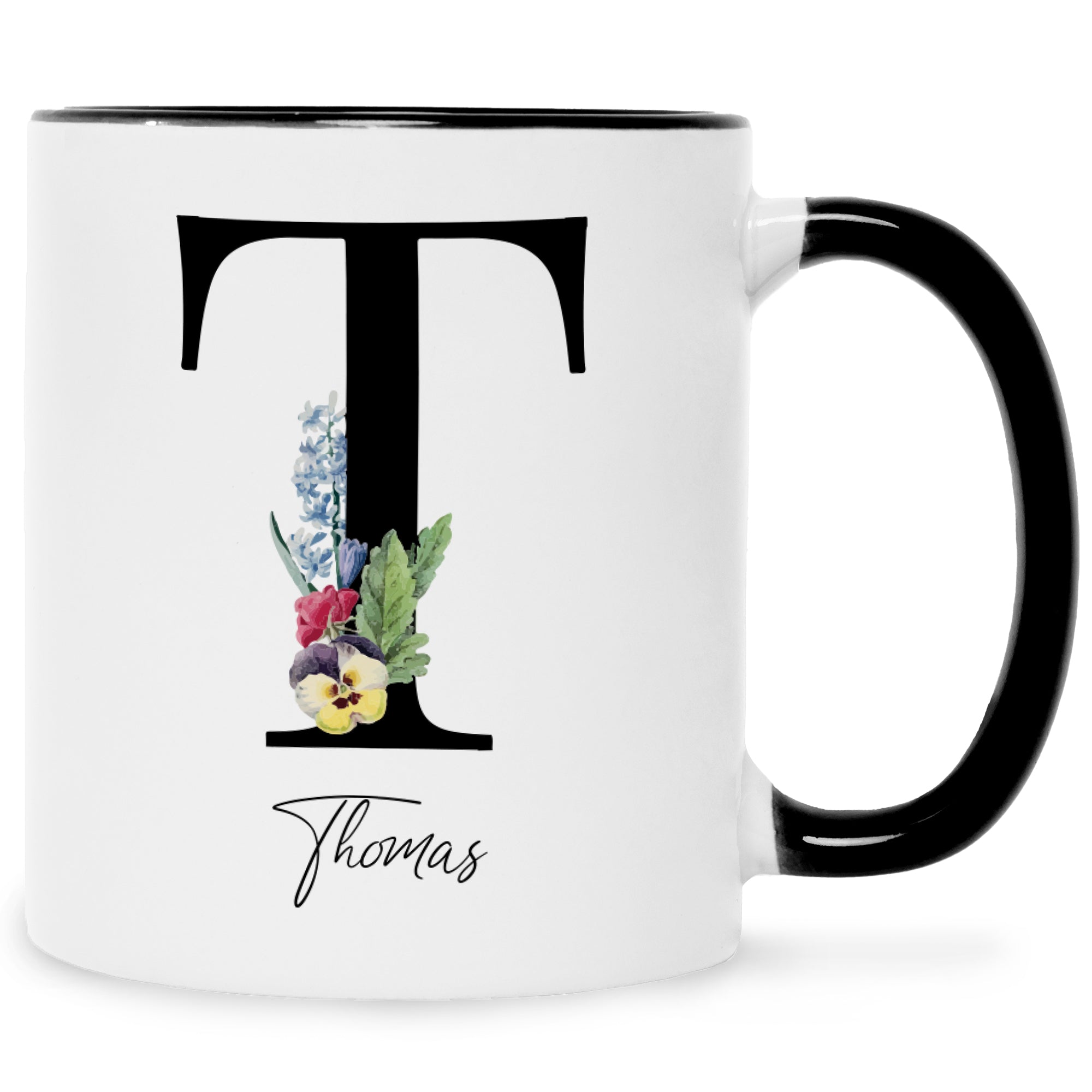 Bedruckte Tasse mit Personalisierung von Namen & Anfangsbuchstaben im Floral Design