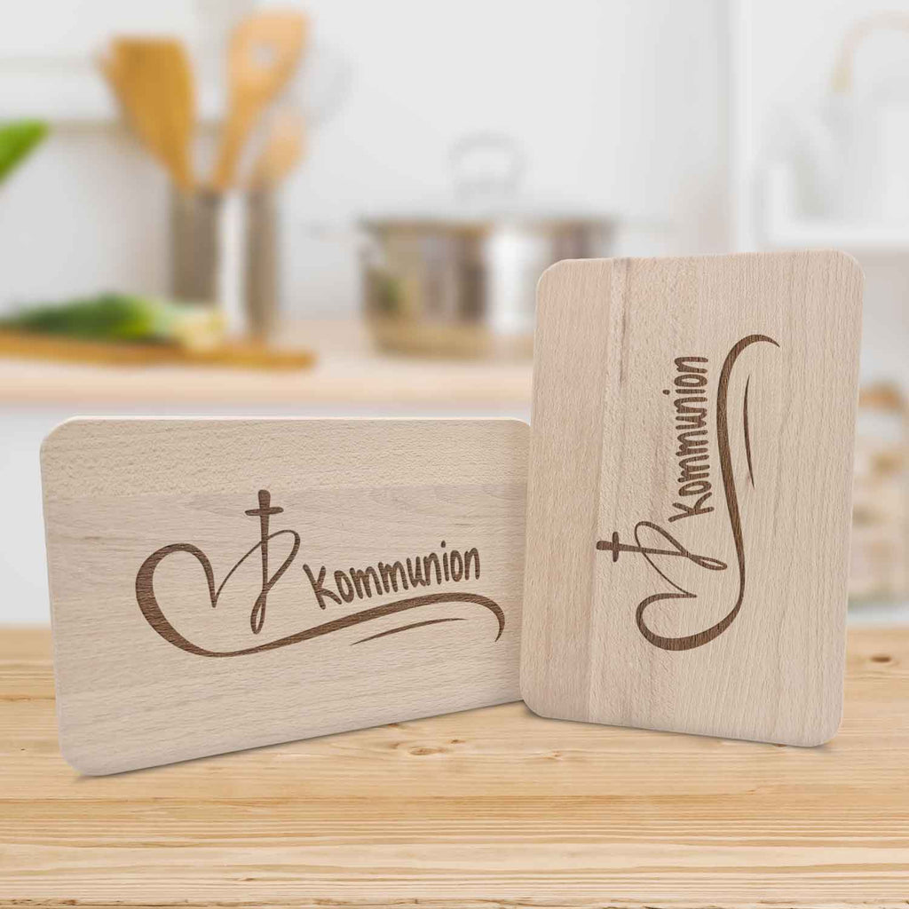 Frühstücksbrettchen mit Gravur "Kommunion Herz"