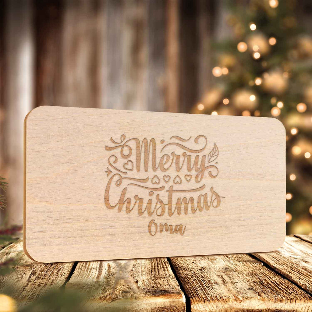 Frühstücksbrettchen aus Holz mit Gravur - Merry Christmas Oma - Weihnachtsdeko