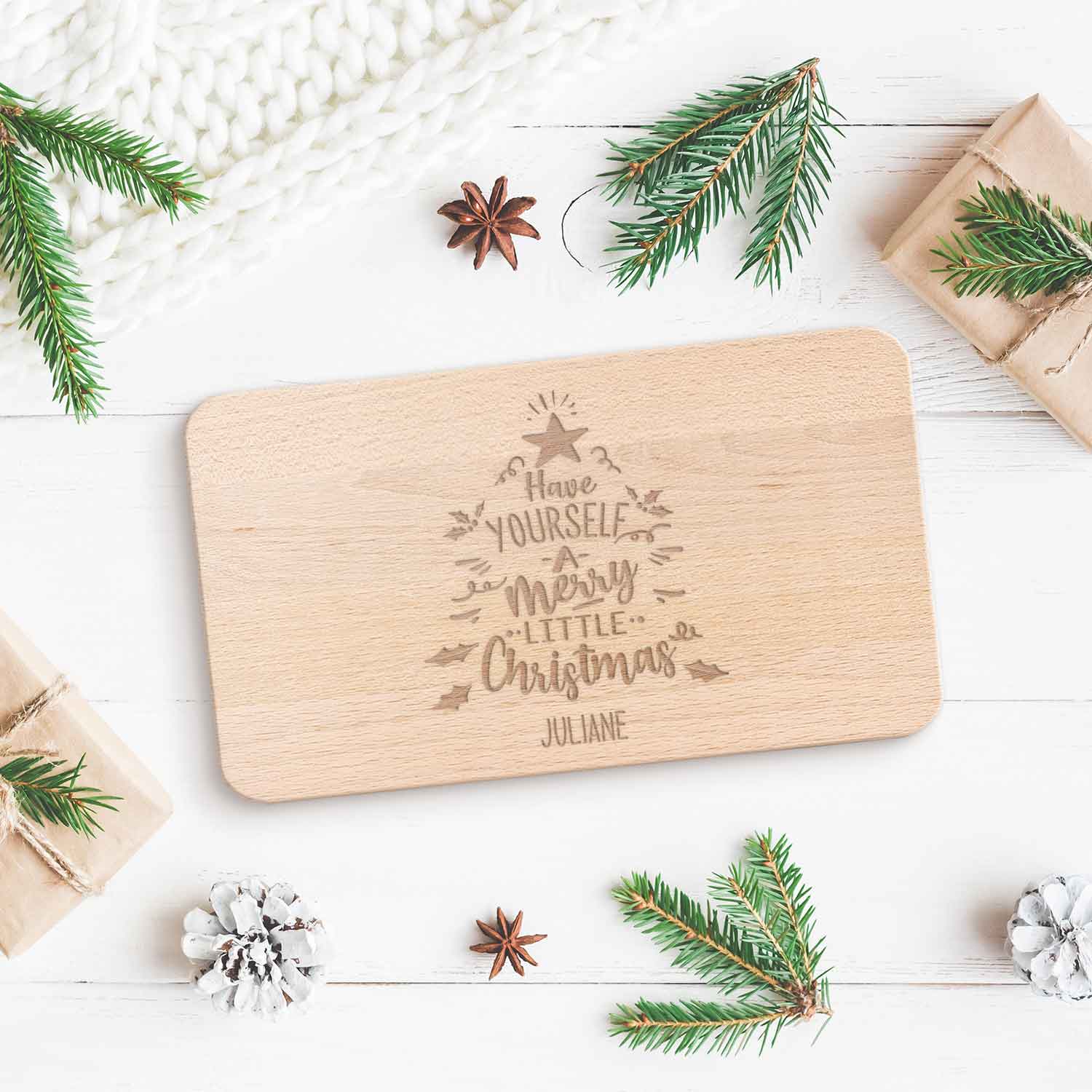 Frühstücksbrettchen aus Holz mit Gravur - Have yourself a merry little Christmas - Weihnachtsdeko