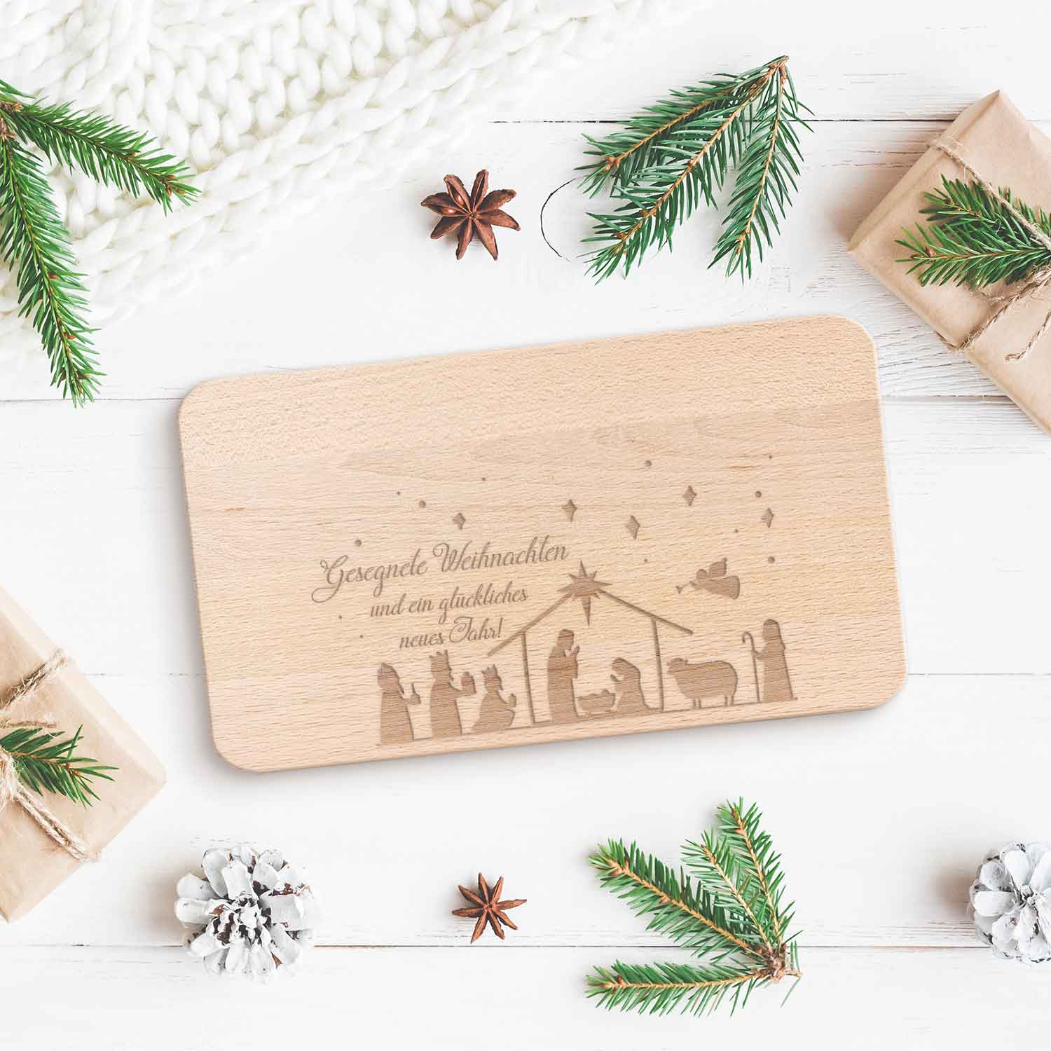 Frühstücksbrettchen aus Holz mit Gravur - Gesegnete Weihnachten - Weihnachtsdeko