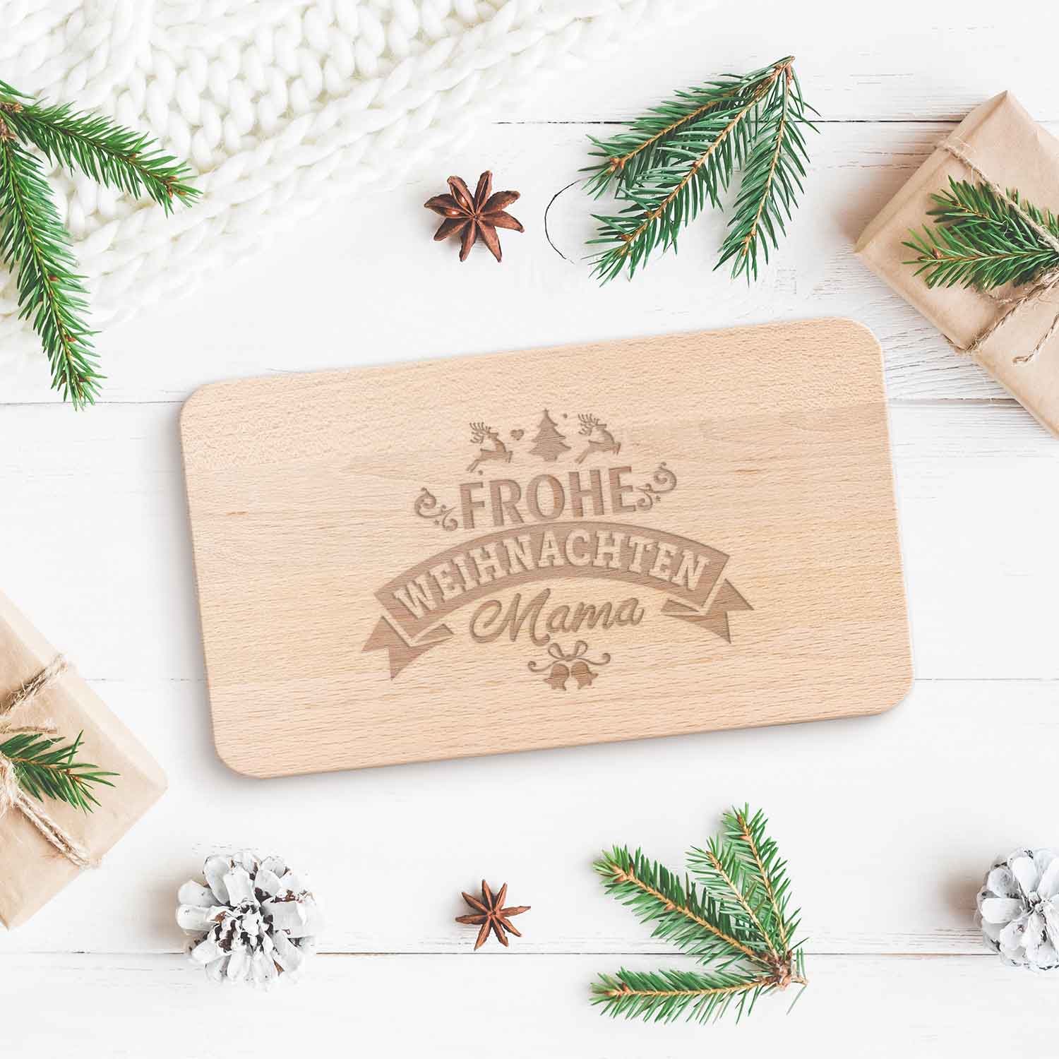 Frühstücksbrettchen aus Holz mit Gravur - Frohe Weihnachten Mama - Weihnachtsdeko
