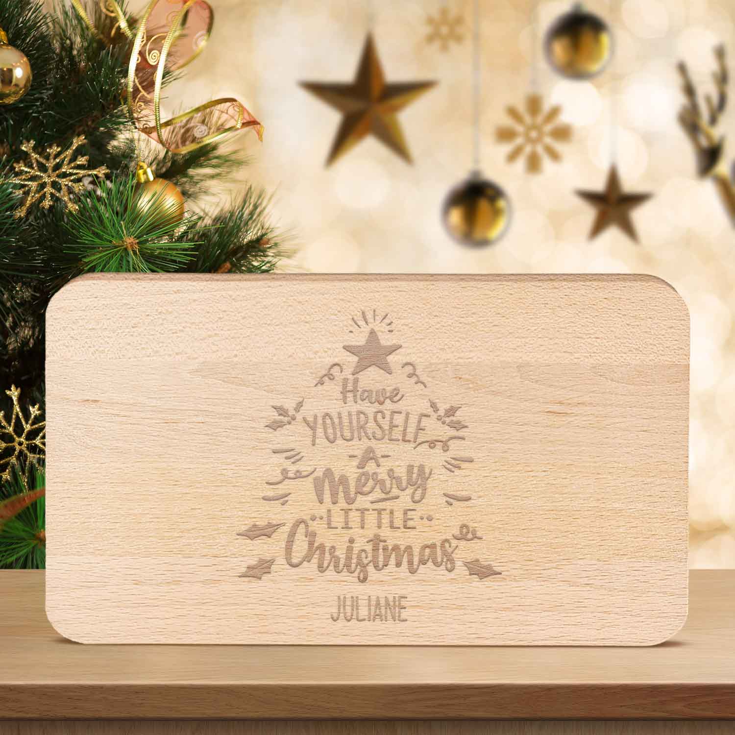 Frühstücksbrettchen aus Holz mit Gravur - Have yourself a merry little Christmas - Weihnachtsdeko