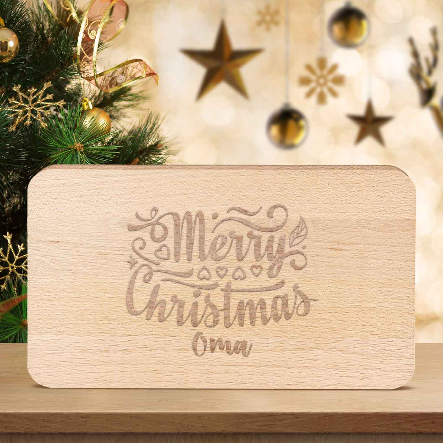 Frühstücksbrettchen aus Holz mit Gravur - Merry Christmas Oma - Weihnachtsdeko