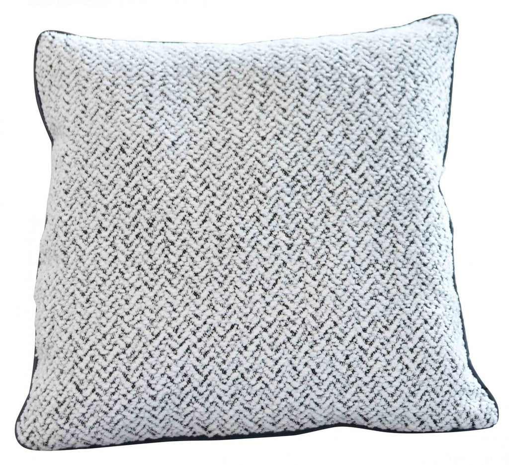 Chenille Dekokissen Bouclé-Optik LxB 40x40 cm Weiß Schwarz »MONTANA« mit Eleganter Schwarzer Paspelierung Reißverschluss Weicher Füllung 2023330K