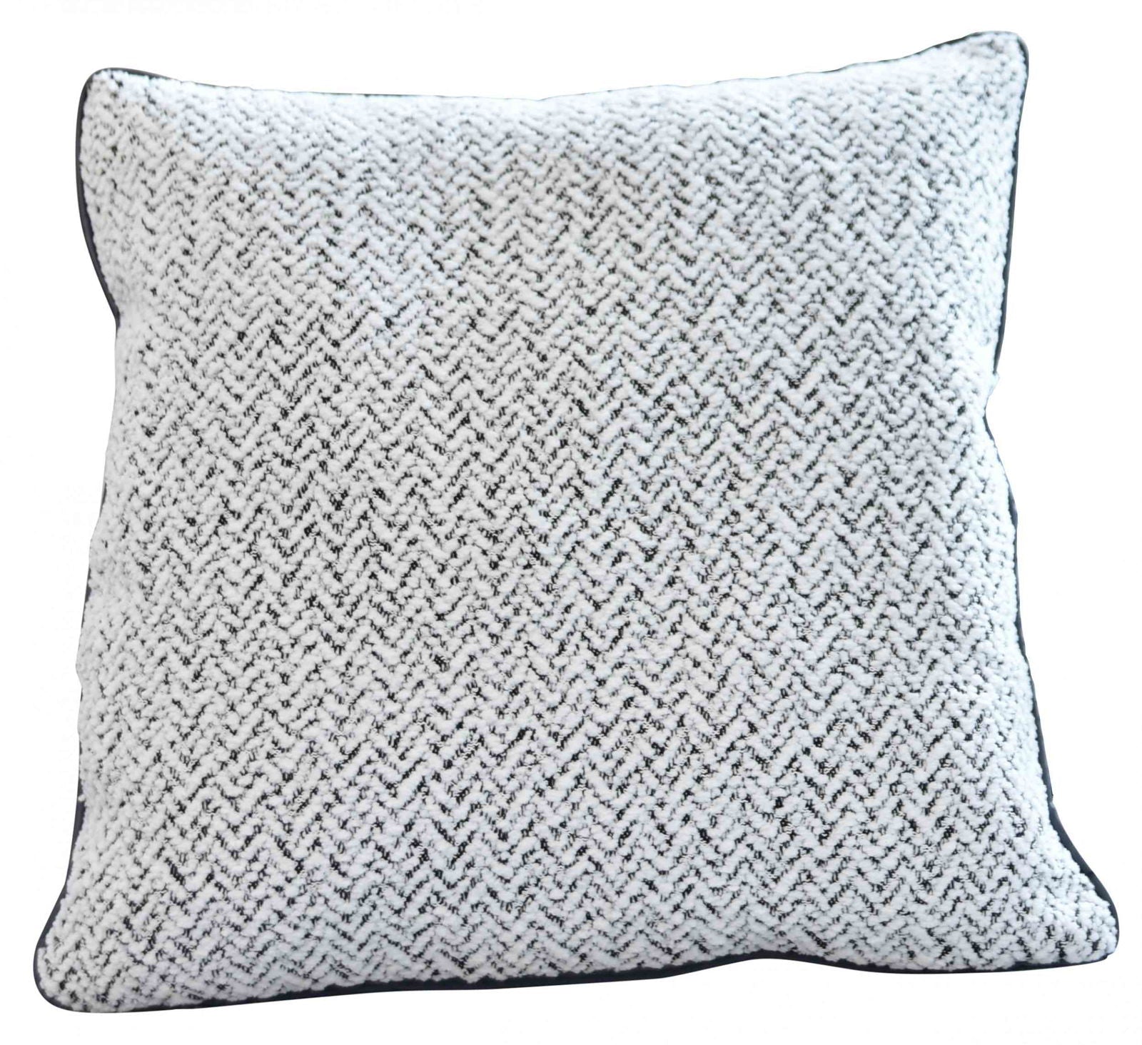 Chenille Dekokissen Bouclé-Optik LxB 40x40 cm Weiß Schwarz »MONTANA« mit Eleganter Schwarzer Paspelierung Reißverschluss Weicher Füllung 2023330K