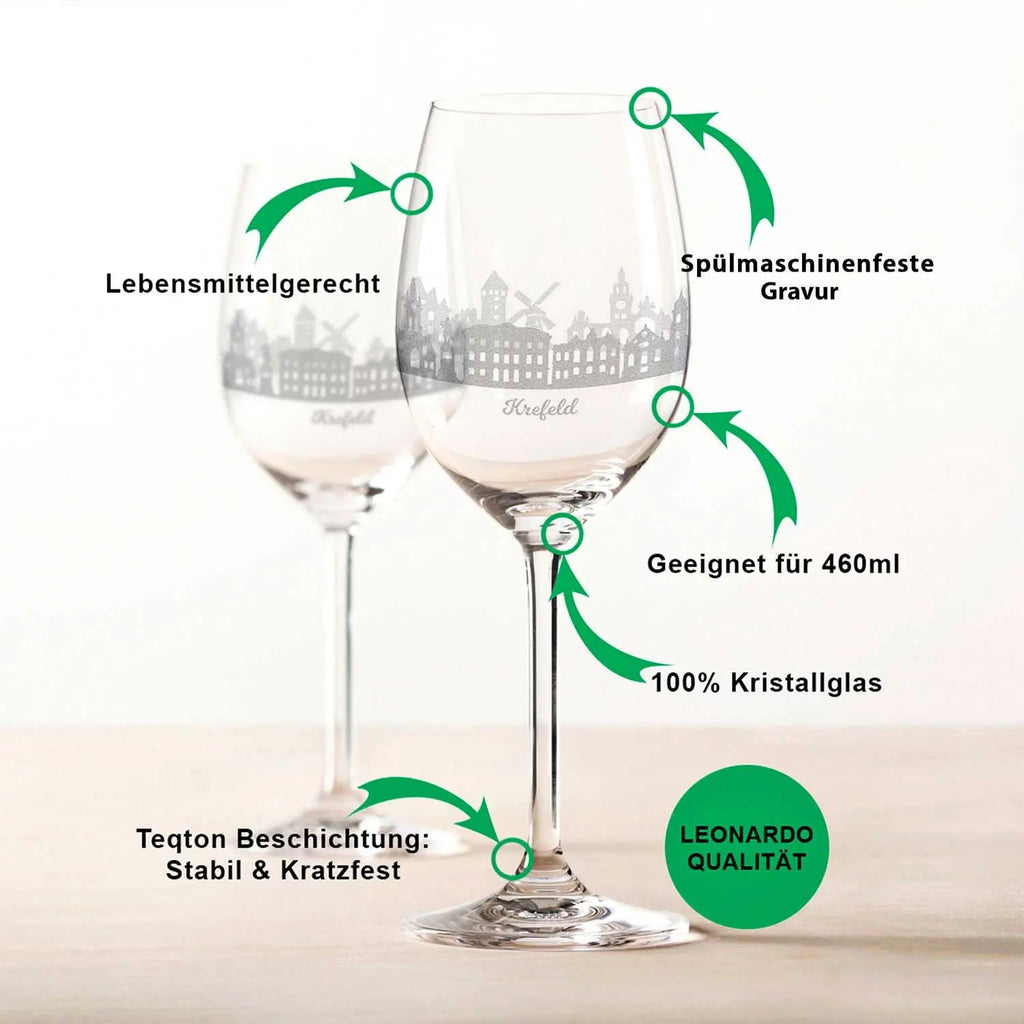 Leonardo Weingläser mit Skyline Krefeld Gravur im Set
