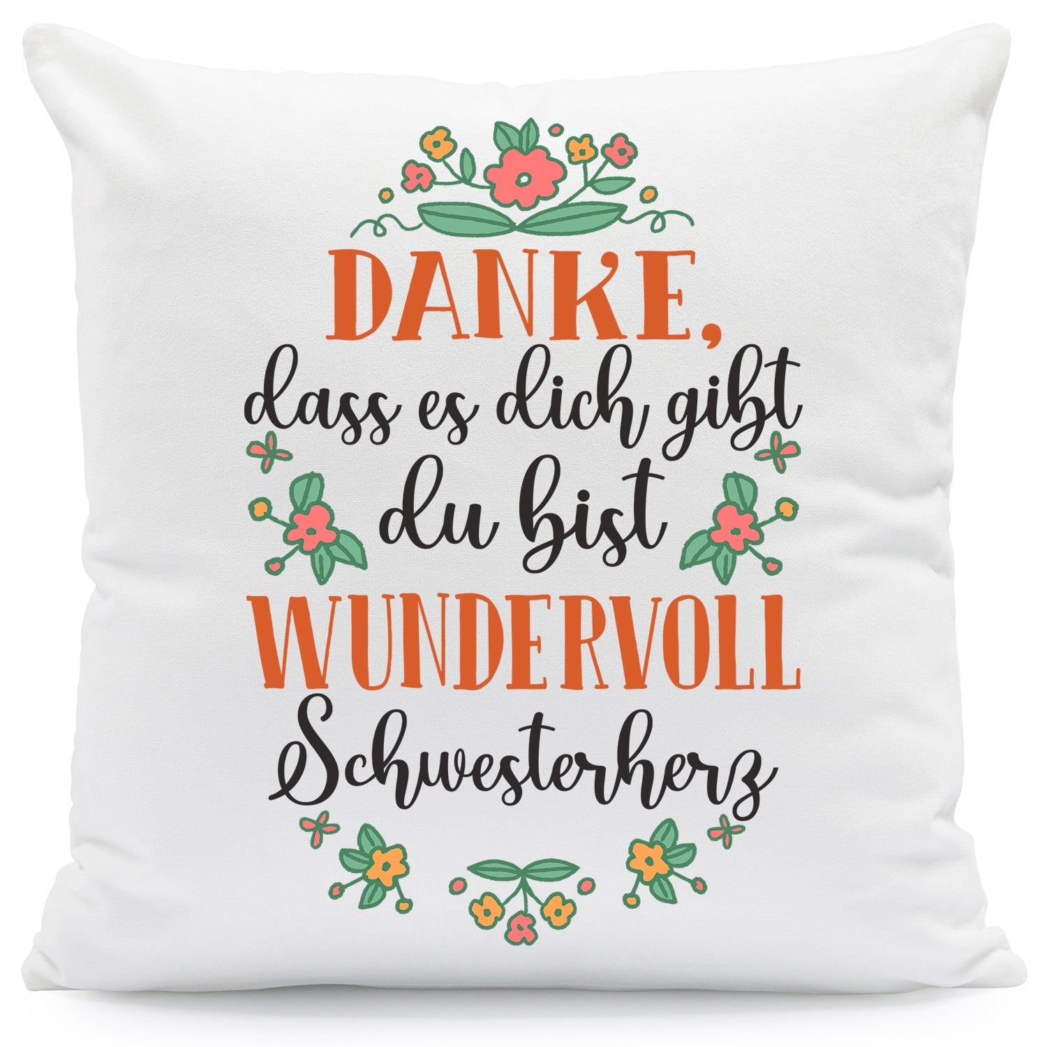 Bedrucktes Kissen mit Spruch Danke, dass es dich gibt du bist wundervoll