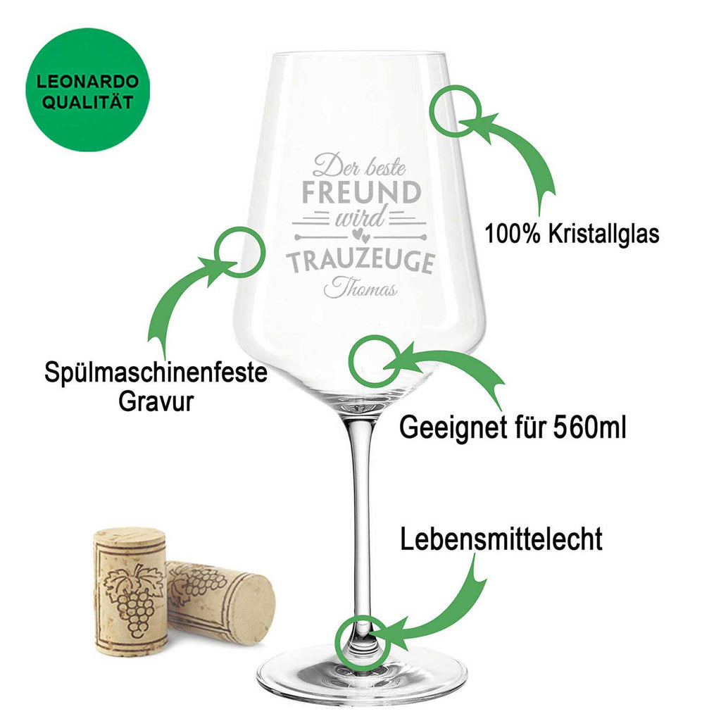 Leonardo Weinglas mit Gravur "Der beste Freund wird Trauzeuge"