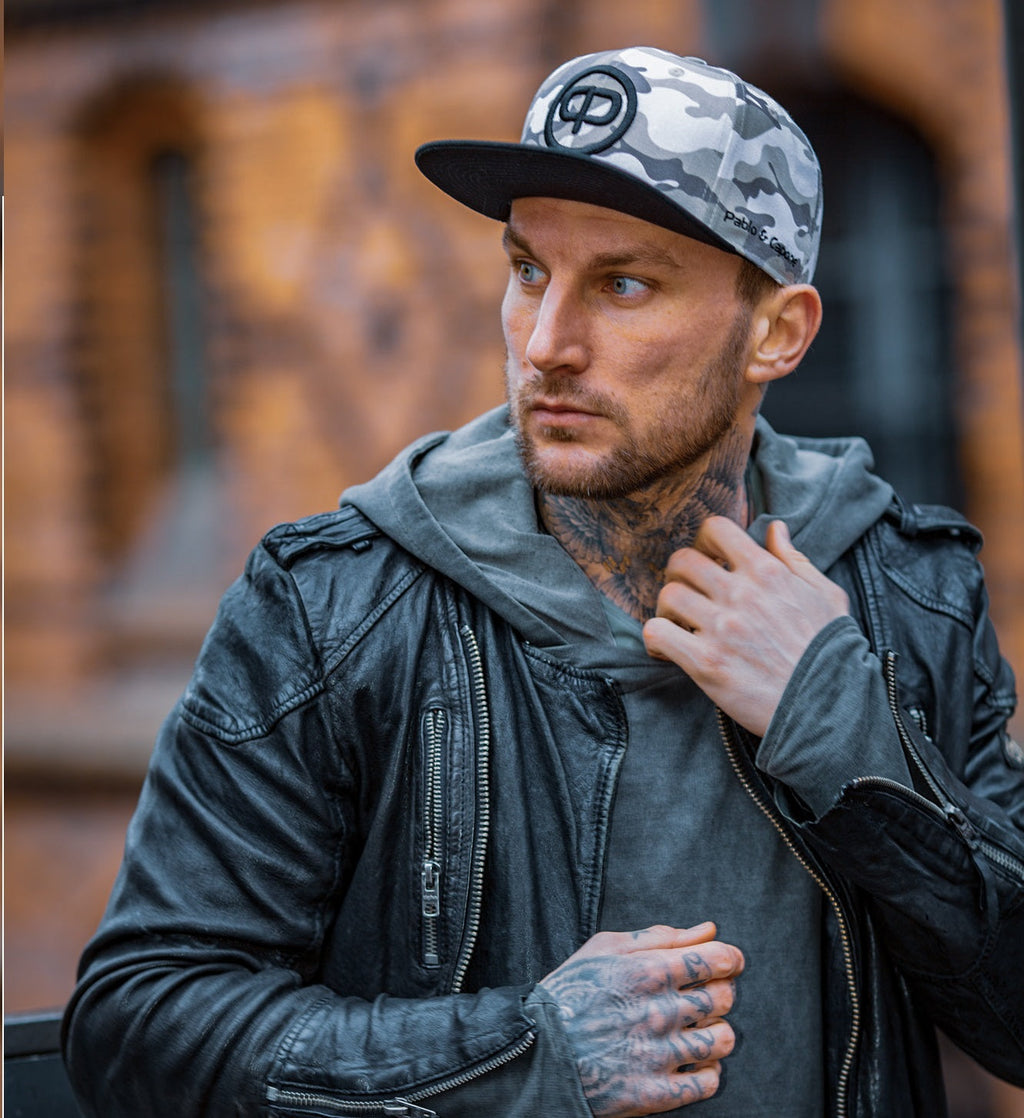 Snapback Cap - White Camo & Black