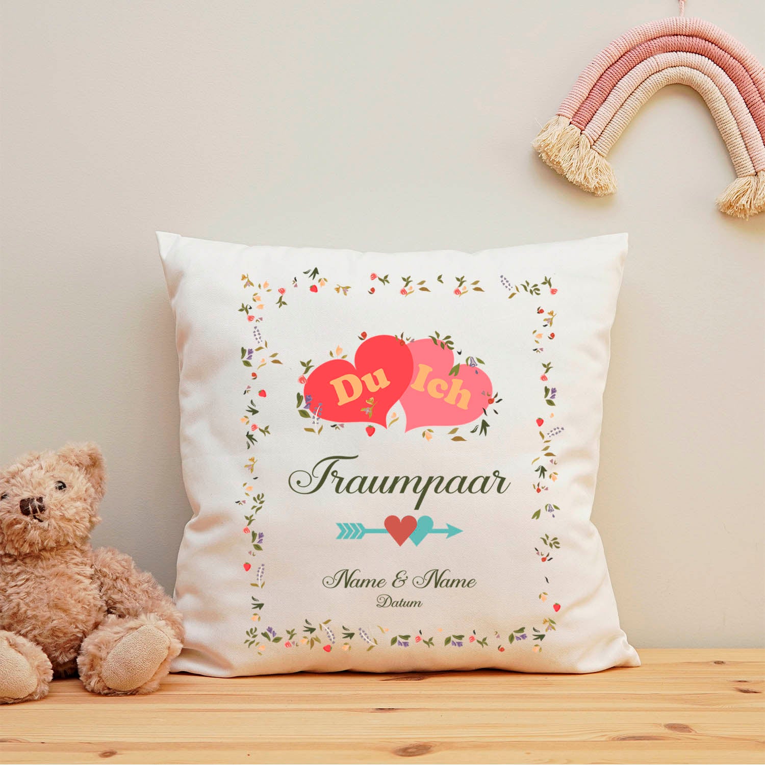 Bedrucktes Kissen mit Motiv "Du & Ich Traumpaar"