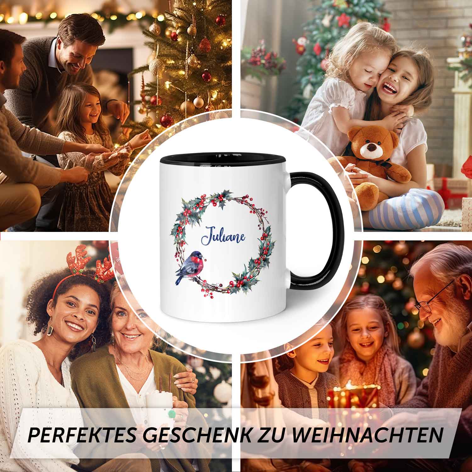 Bedruckte Tasse mit Weihnachtsmotiv - Weihnachtskranz
