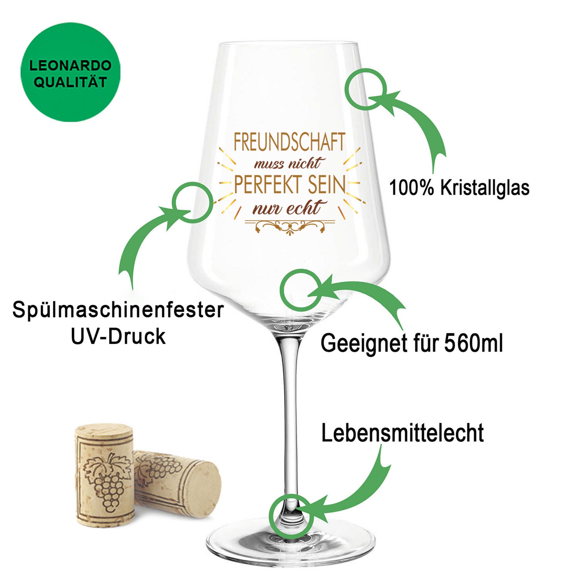 Leonardo Weinglas mit UV-Druck "Freundschaft muss nicht perfekt sein"