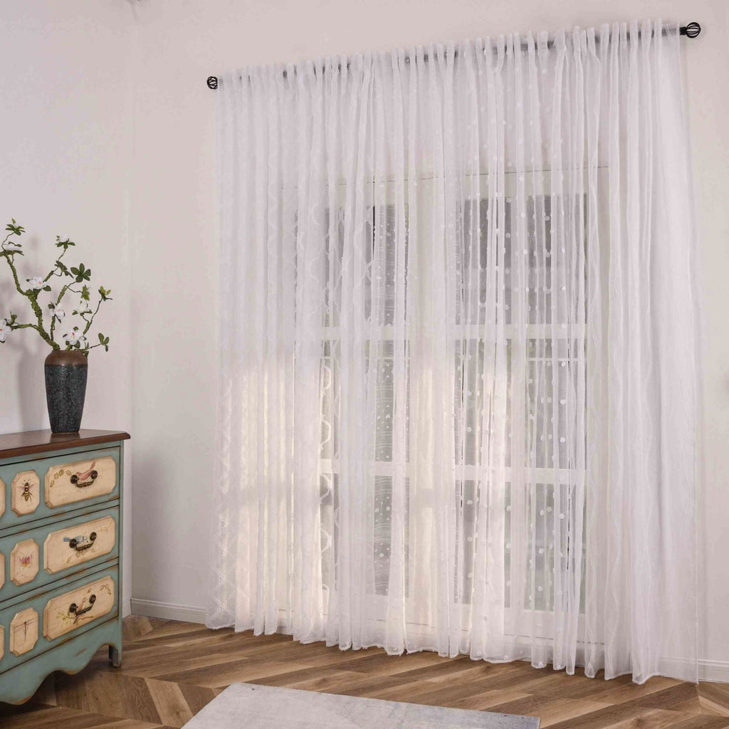 Gardine  HxB 245x140 cm Natur Pompom »VALENCIA« Multiband Aufhängung Scherli Transparent Leinen-Optik 2023400