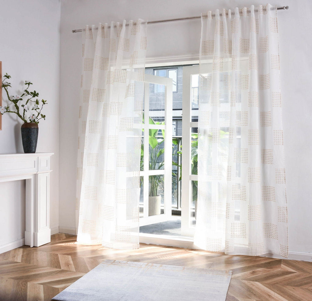 Gardine HxB 245x140 cm Natur Taupe Geo »VALENCIA« Multiband Aufhängung Scherli Transparent Leinen-Optik 2023480