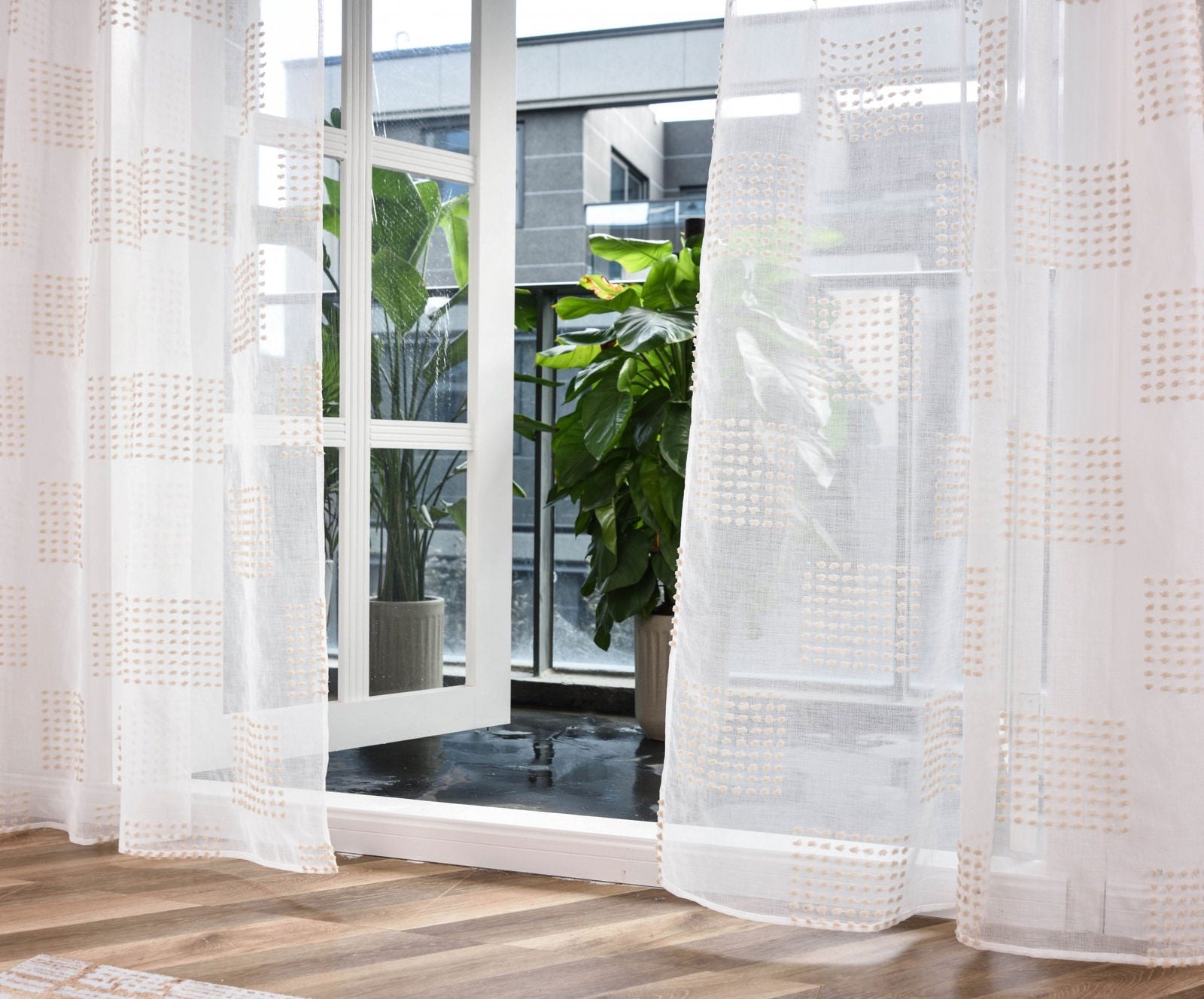 Gardine HxB 245x140 cm Natur Taupe Geo »VALENCIA« Multiband Aufhängung Scherli Transparent Leinen-Optik 2023480
