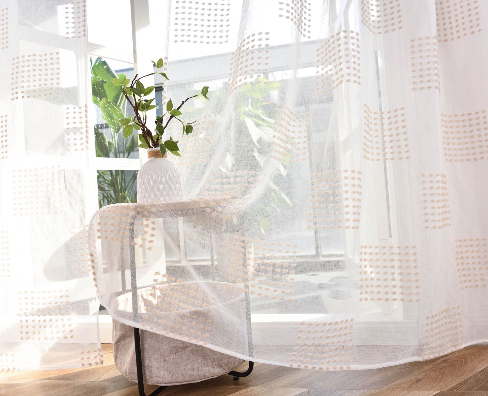 Gardine HxB 245x140 cm Natur Taupe Geo »VALENCIA« Multiband Aufhängung Scherli Transparent Leinen-Optik 2023480